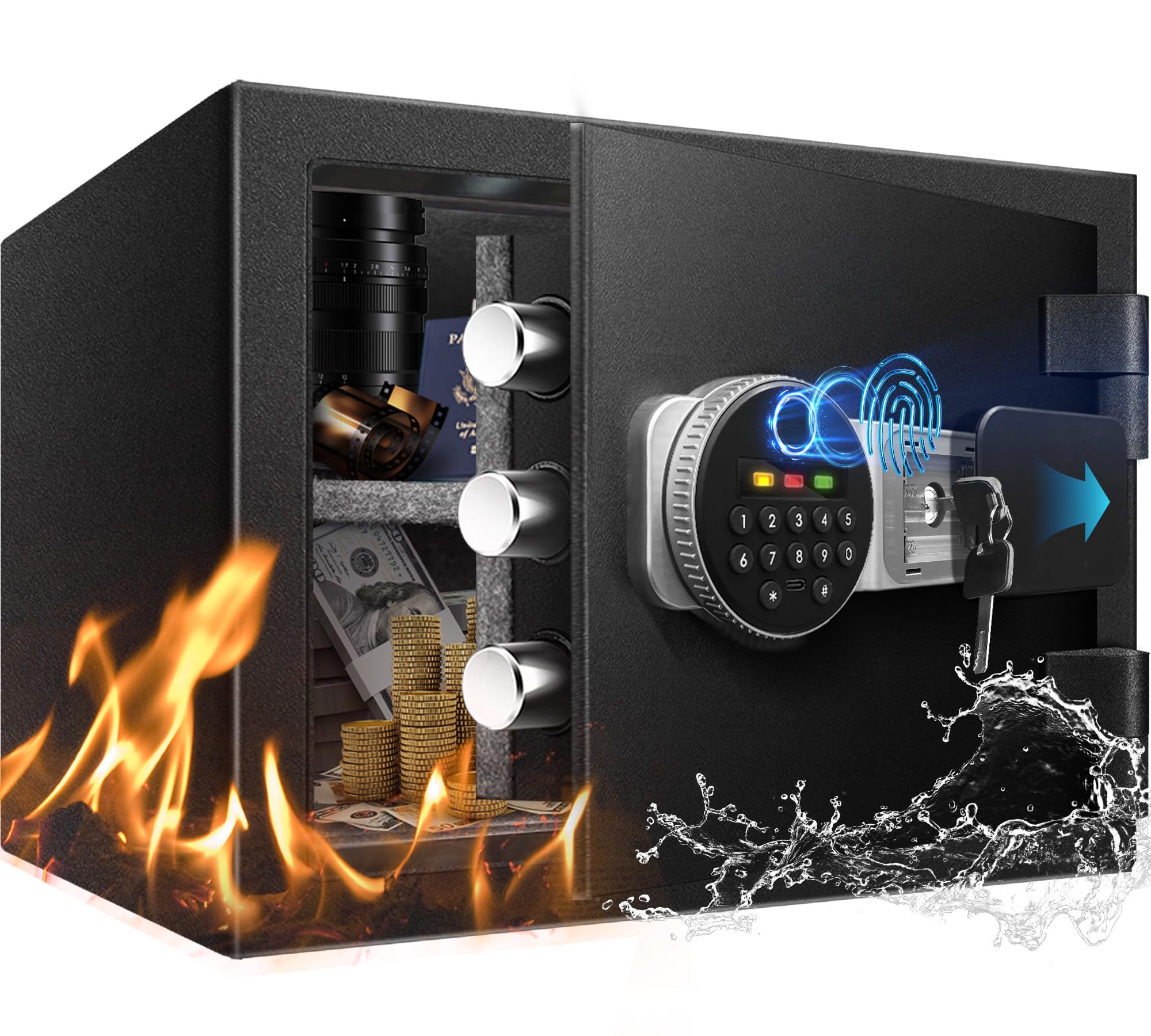 60-Min 1700℉ Real Fireproof and Waterproof Safe Box, 2.0 Cuft Biometric