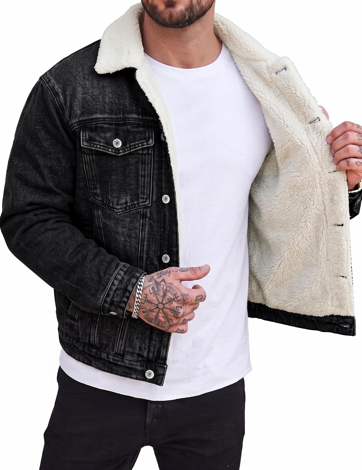 JMIERR Mens Sherpa Fleece Lined Denim Jacket Winter Coat Pocket