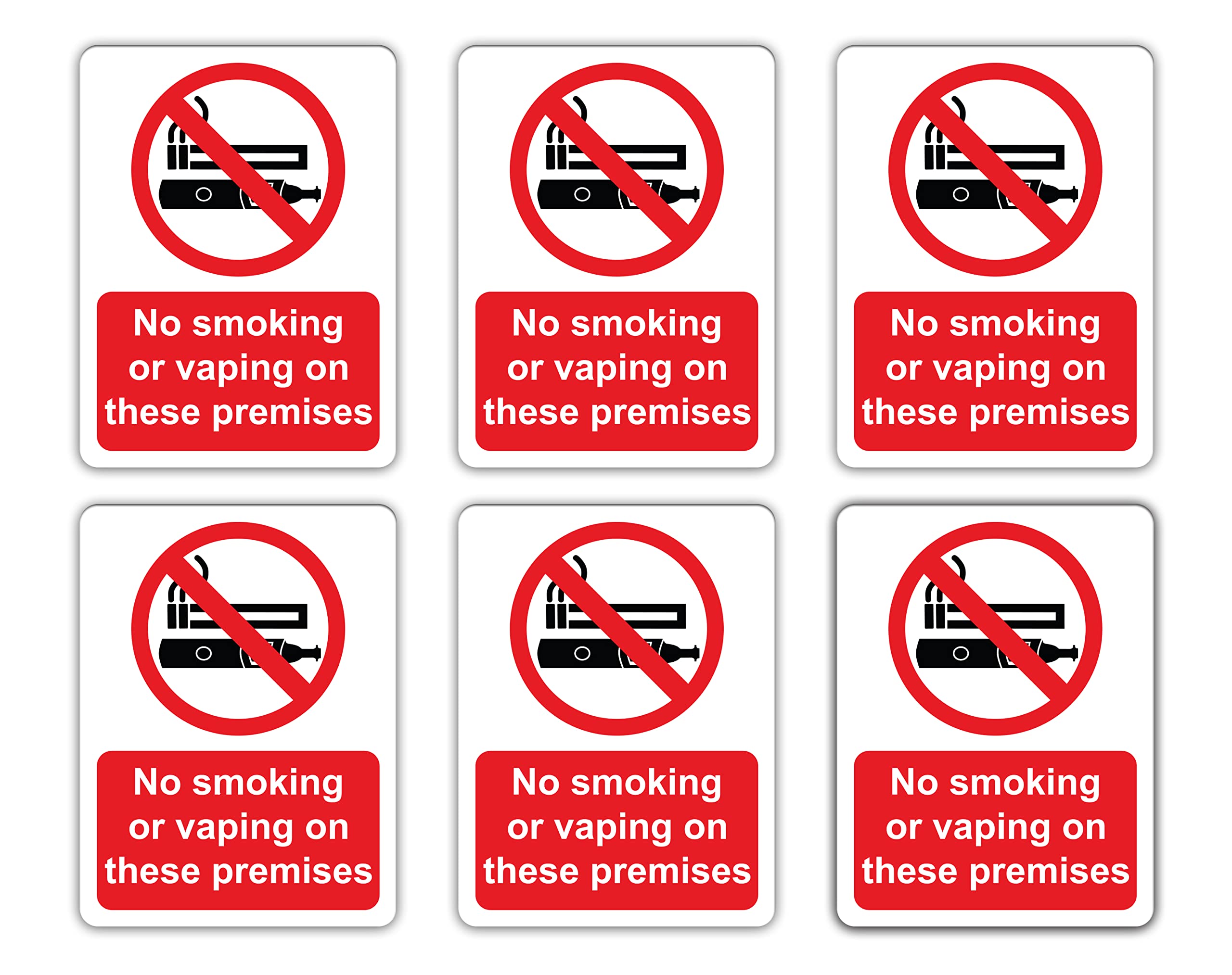 6 x No Smoking on these Premises Sign | 10 x 7.5 cm No Smoking No Vaping Stickers for Indoor/Outdoor | No Smoking Table Sign