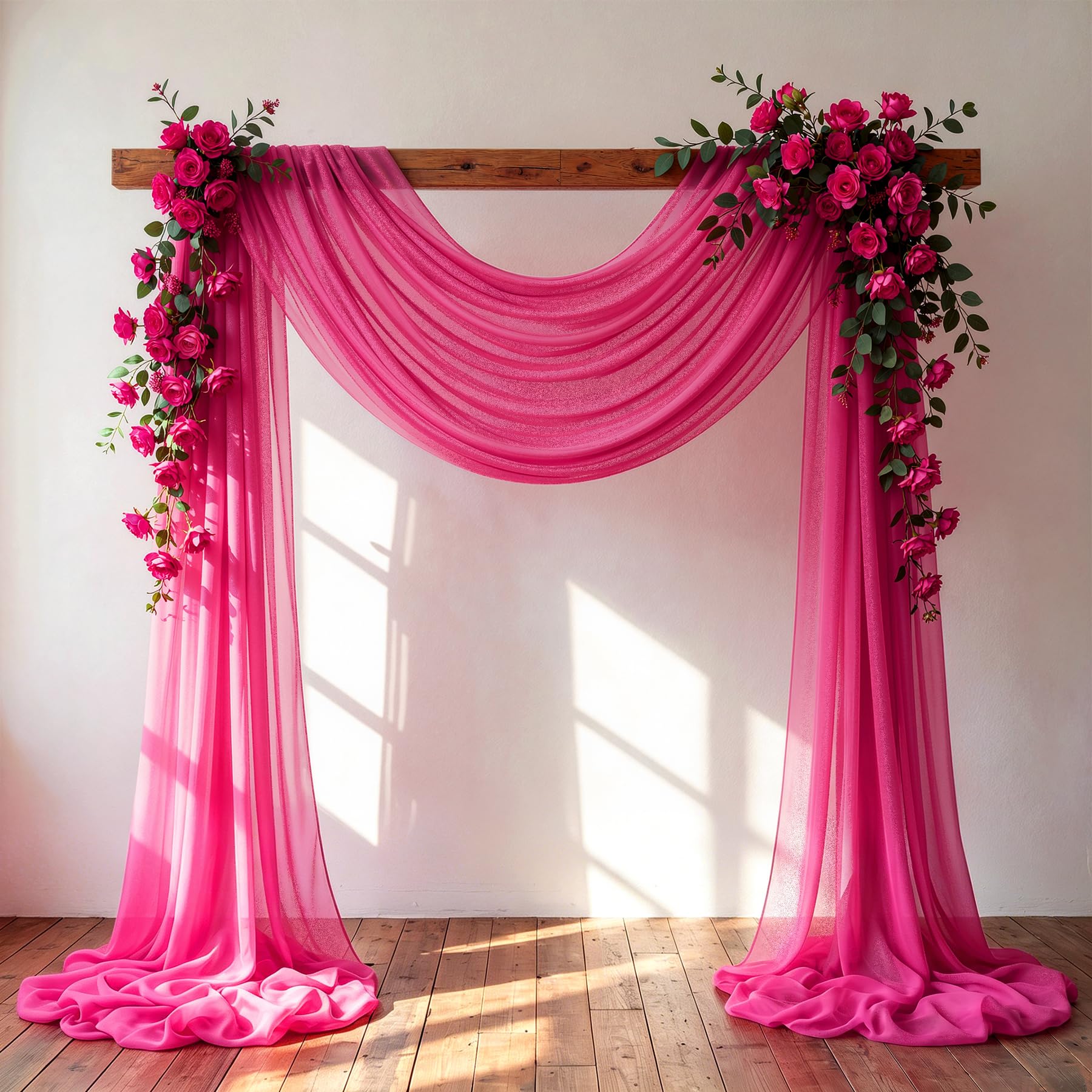 Wedding Arch Draping Fabric, 1 Panel 30" x 20Ft Hot Pink Sheer Curtain Drapes Extra Wide &amp; Long Backdrop Curtains for Bridal Shower Backdrop Outdoor Party Arches Church Ceremony Decoration