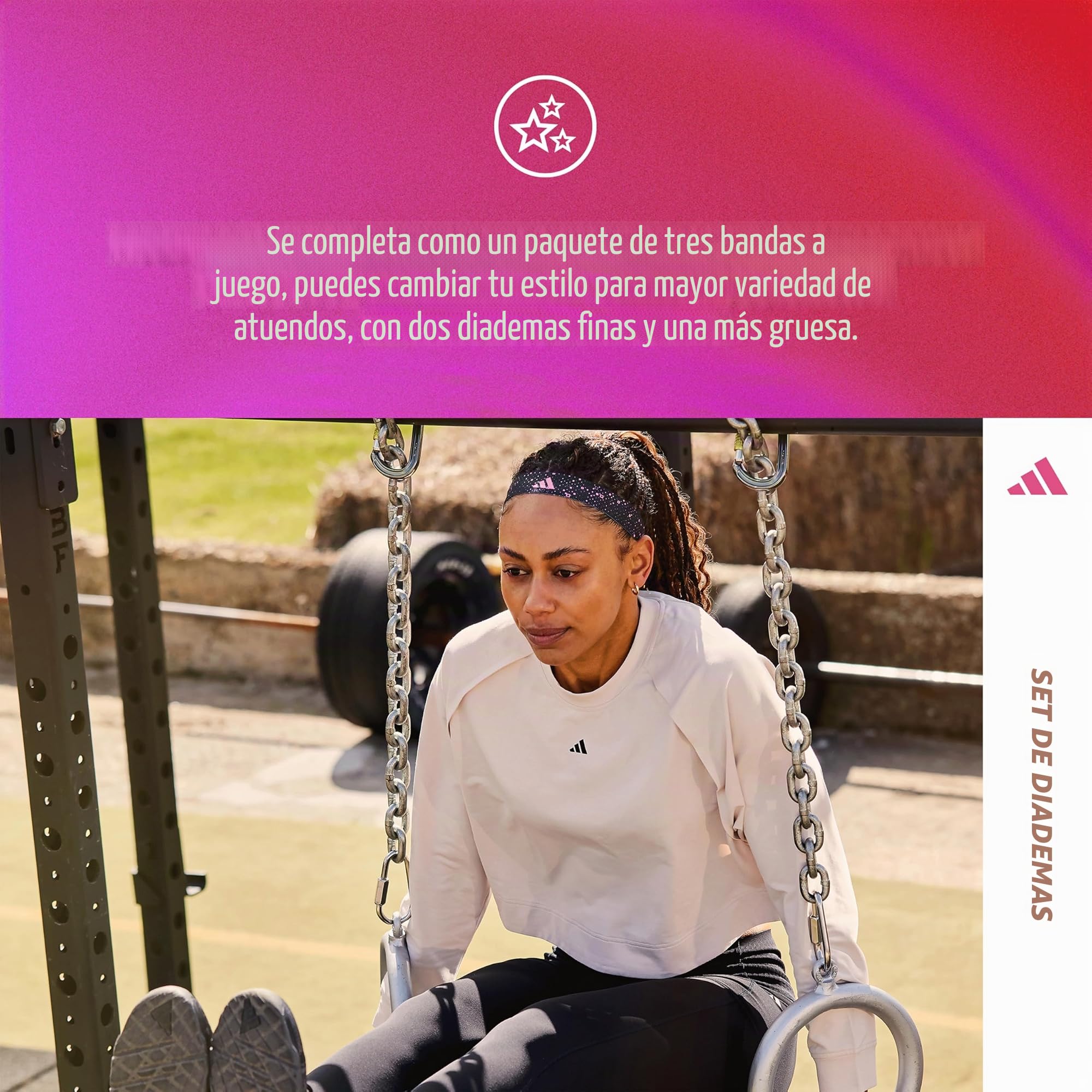 adidas Bandas para el Pelo (Graphic) – Rosa Lucid, Blanco, Negro