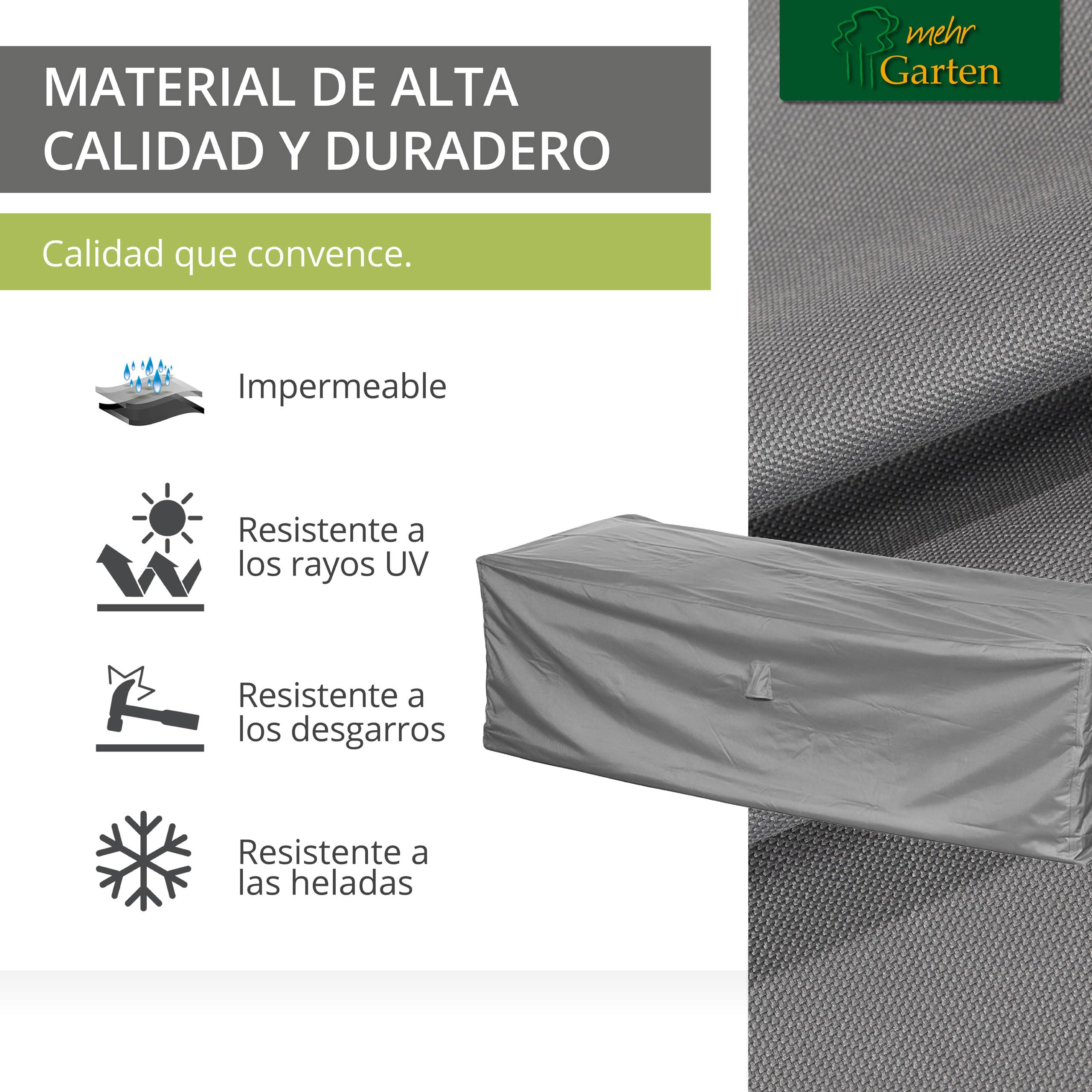 Funda protectora para sofá esquinero de jardín | 245 x 100 x 80 cm | Poliéster tejido Oxford 600D, color: gris