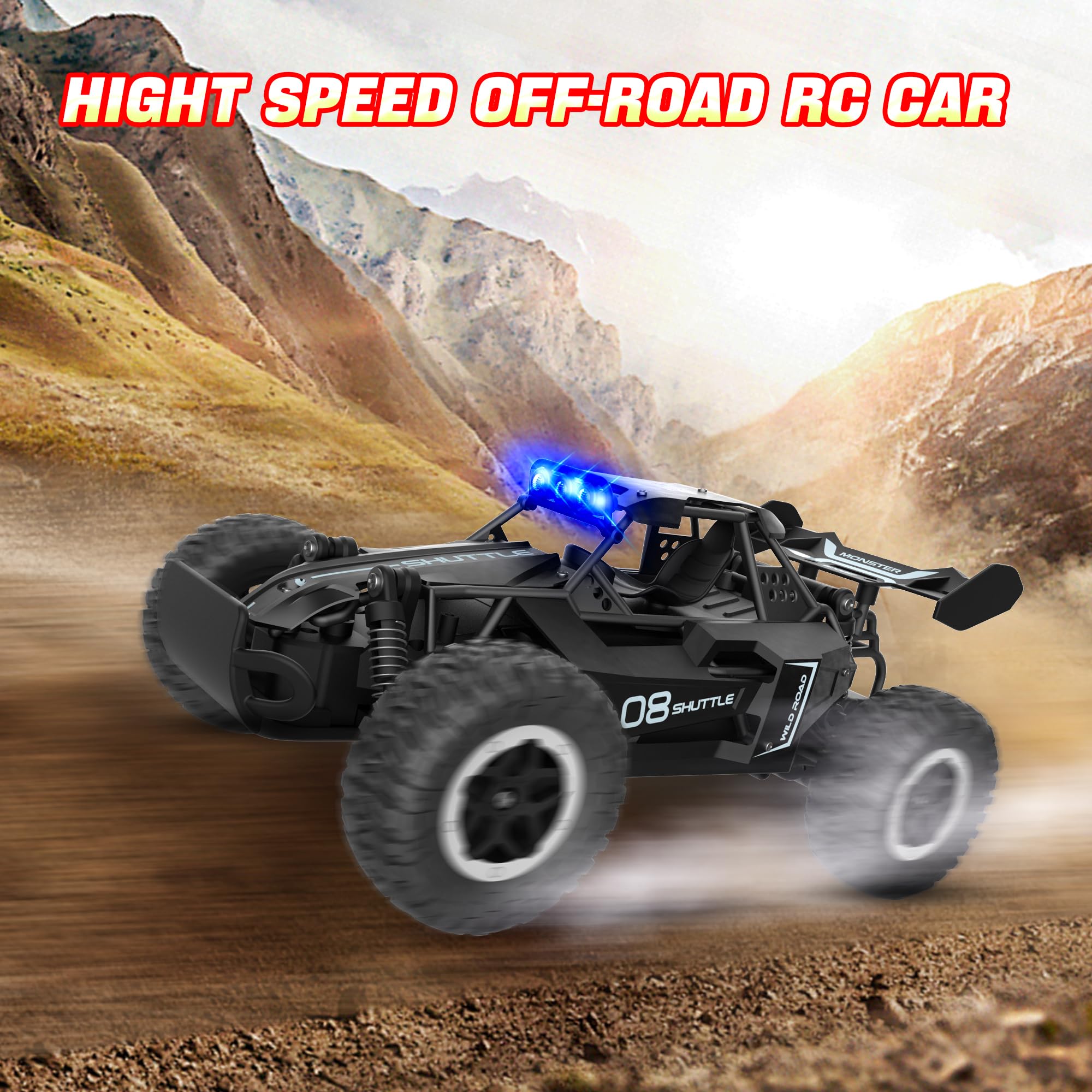 Coche Teledirigido Niños 3 4 5 6 7+ Años,2.4Ghz Coches Teledirigidos Con Luces,20KM/H 2WD Coches RC Para Niños Para Juguetes Regalo Niño,Negro