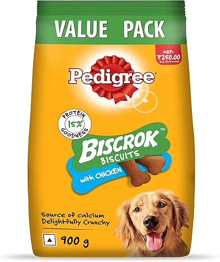 Pedigree Biscrok Biscuits (Above 4 Months) Dog Treats, Chicken Flavour, 900 g, Source of Calcium, Goodness of 15% Protein