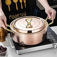 Vista 4 de YJX Olla martillada de 6.7 cuartos de galón con tapa, oro rosa cobre, acero inoxidable de tres capas, utensilios de cocina multifuncionales