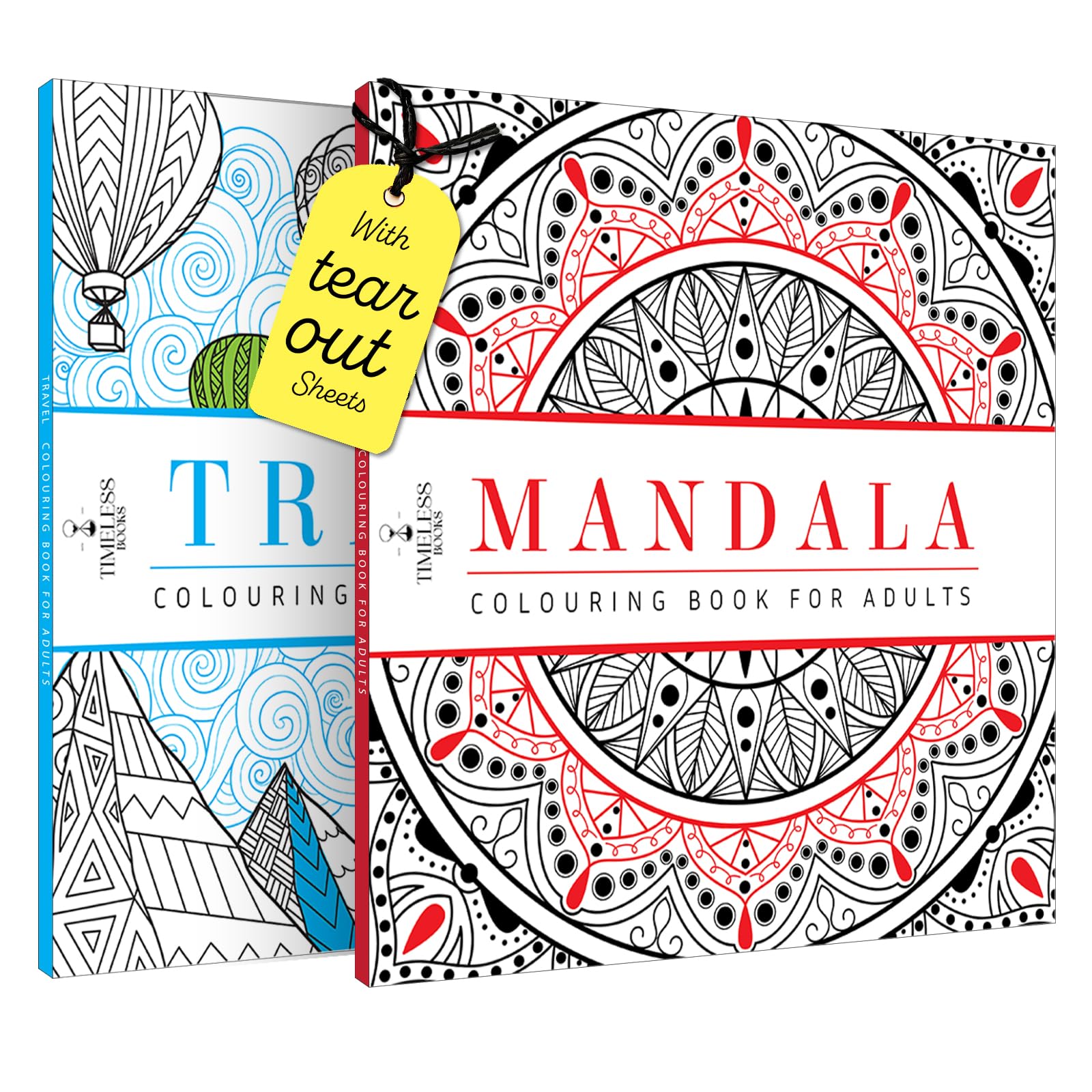 Pack of 2 Colouring Books for Adult with Tear Out Sheet - Travel & Mandala (mandala coloring book)