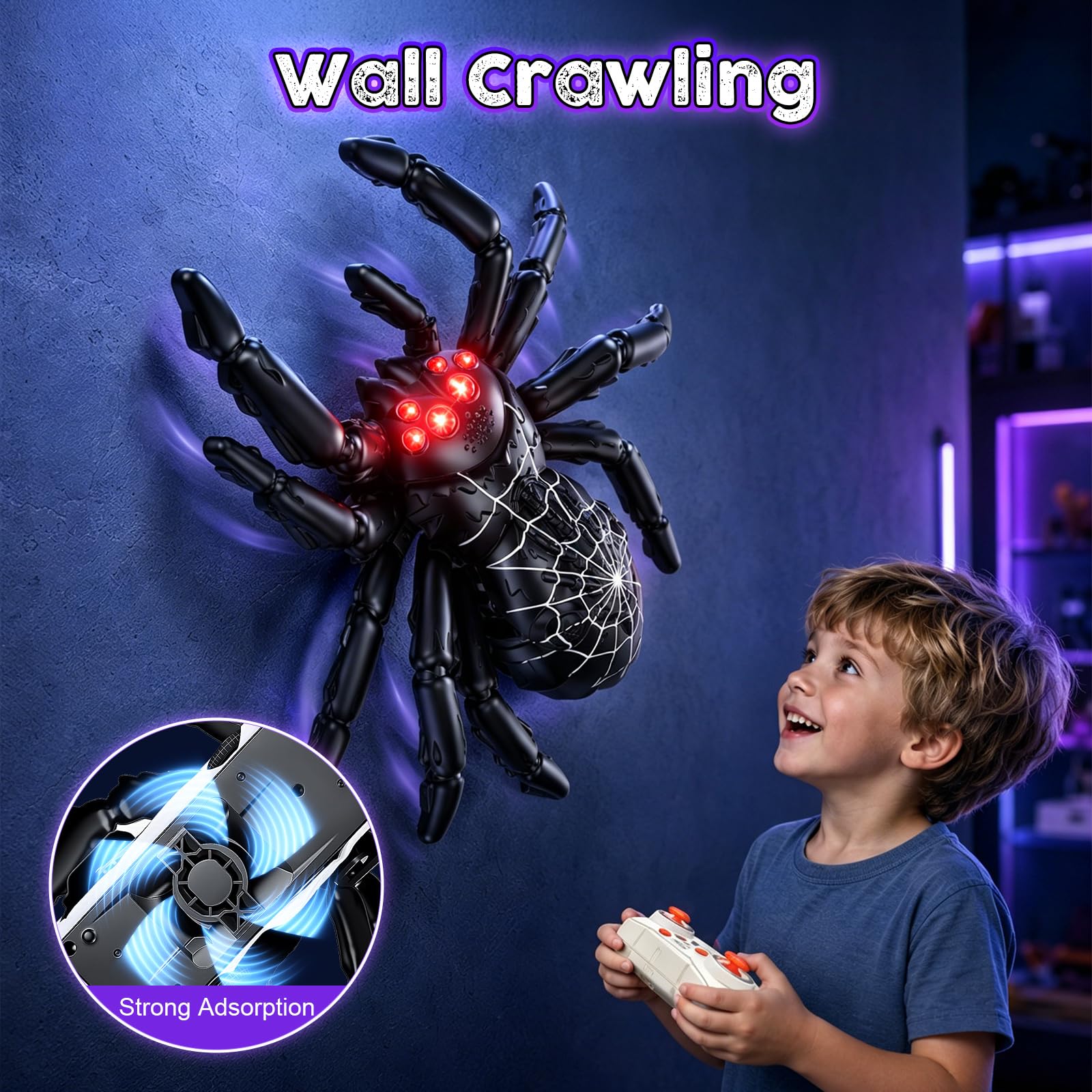 Ferngesteuerte Spinne Spielzeug Auto, RC Wandkletterspinne mit 360° Rotation, Stunt RC Auto zum Krabbeln an Wänden & Boden, Kletterspinne Spielzeug Geschenk für Jungen und Mädchen, Schwarz
