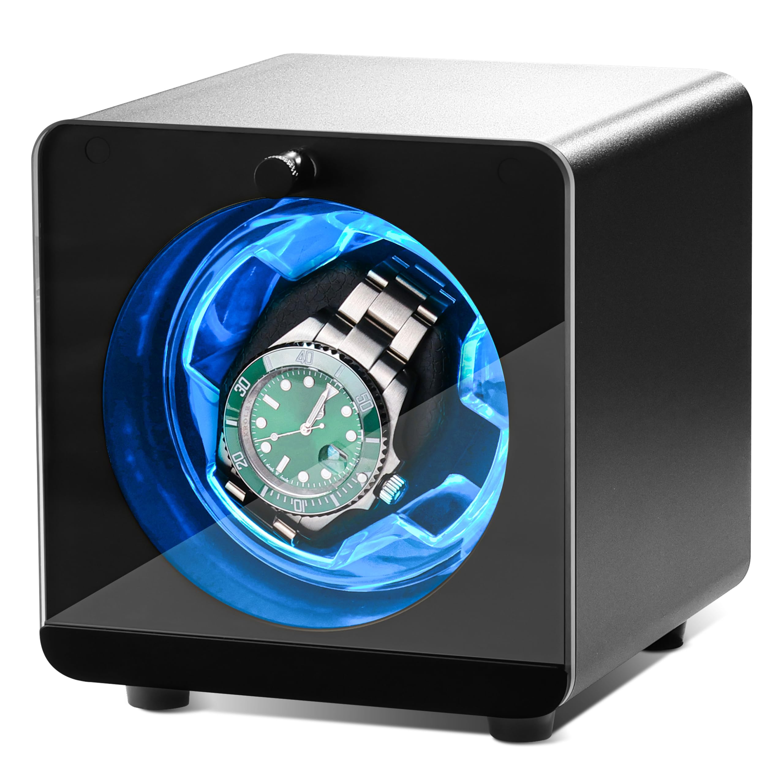 Nawijacz do pojedynczego zegarka, aluminiowy automatyczny nawijacz do zegarka Rolex z bardzo cichym silnikiem (≈0dB), samonakręcający się metalowy nawijacz do każdego zegarka, niebieskie