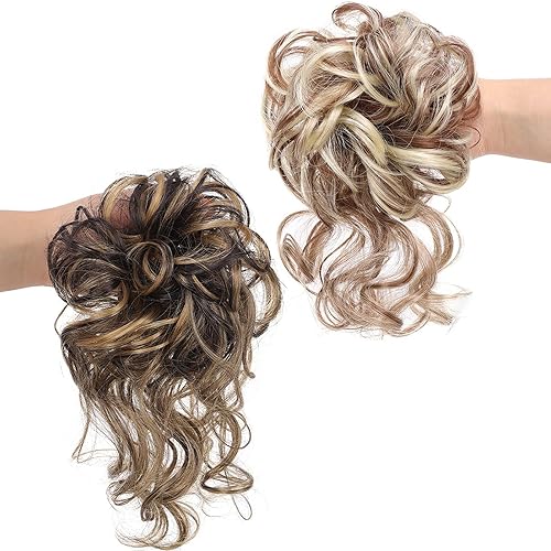 Faringoto Pieza de pelo desordenado de moño,Toppers para el cabello adelgazado,Extensión de cola de caballo cabello humano