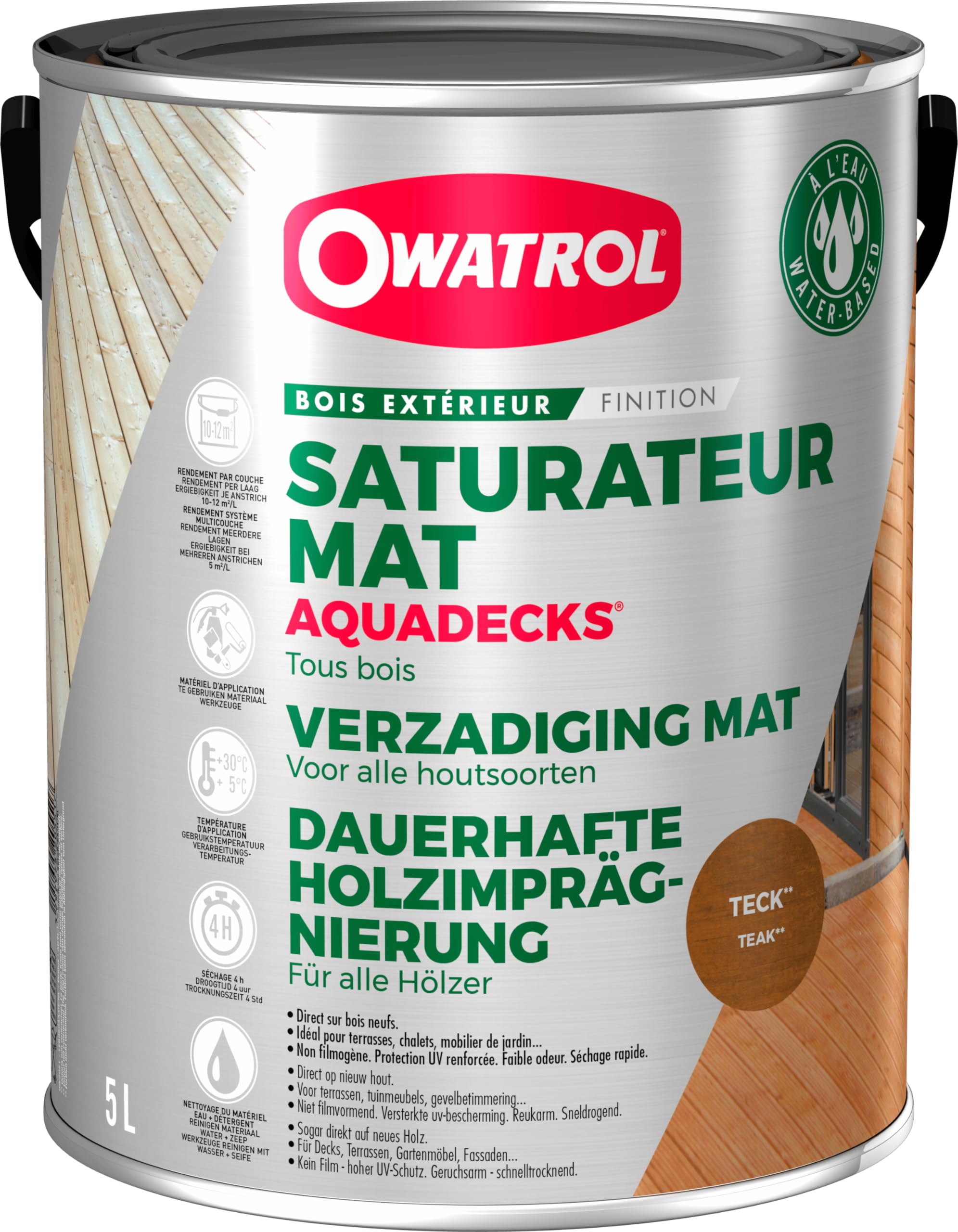 OWATROL AQUADECKS Saturateur Mat Bois Extérieur 5L