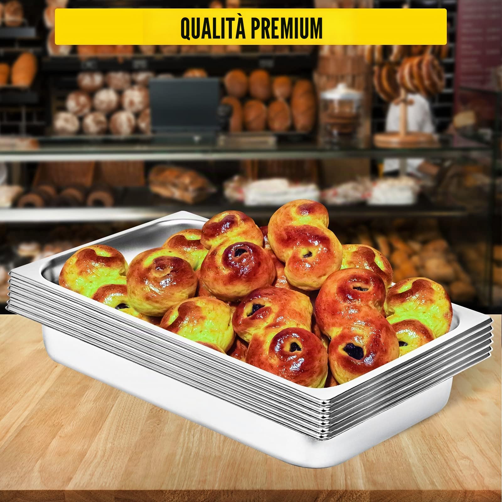 VEVOR Set di 6 piatti da forno in acciaio inox, 8,5 l, spessore 0,8 mm, vassoio levigato rettangolare effetto specchio per alimenti per cucina di ristorante e dolci