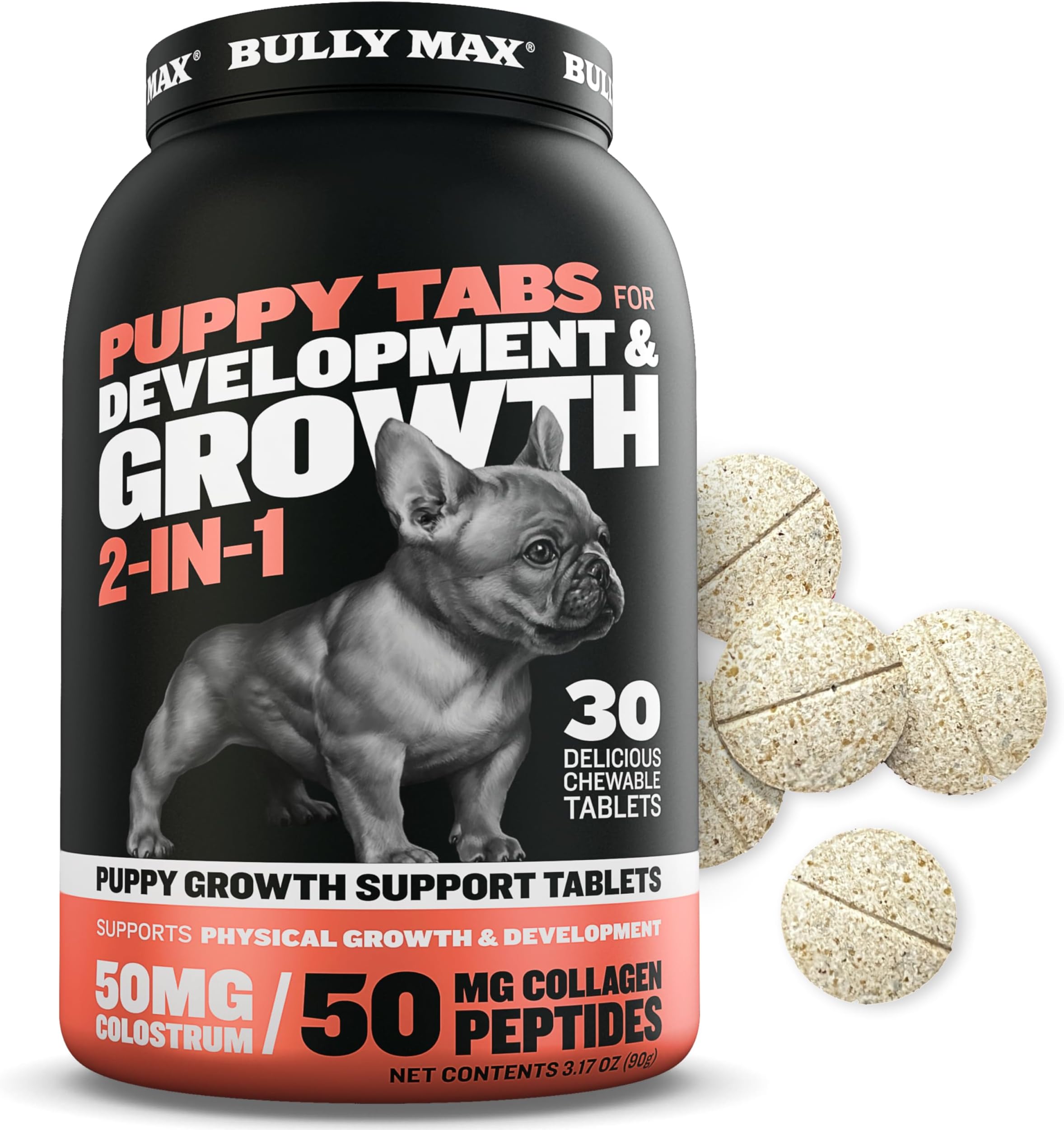 2-in-1 Puppy Vitamins - 30 Chewable Tablets for Development and Growth of Puppies - Dog Treats, Vitamin & Supplements for Small Dogs & Large Breed Growing Pups - Can Be Used as Food Topper