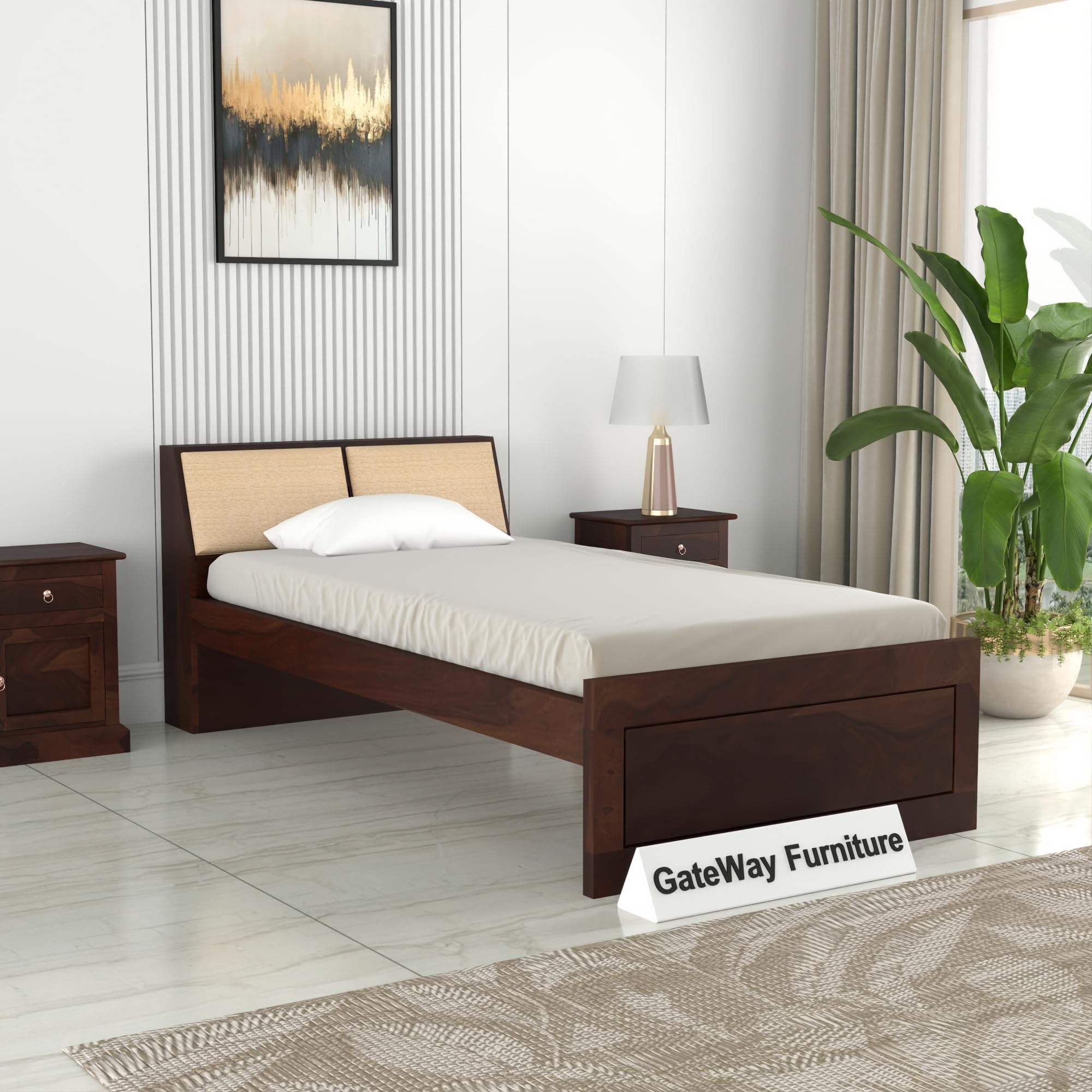 GateWay Furniture Solid Sheesham Wood Bed 6X4 Single Bed Without Storage for Bedroom - Single Cot Wooden BedSingle Size for Living Room Guest Room - 12 Month Warranty (Walnut, 6X4 Without Storage)
