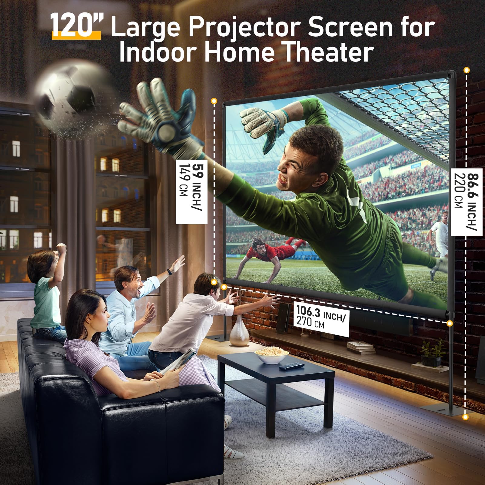 Schermo per Proiettore con Supporto 120 Pollici, EMART Schermo 16:9 HD 4K | Portatile, Interni ed Esterni, Borsa per il Trasporto,Giardino, Feste