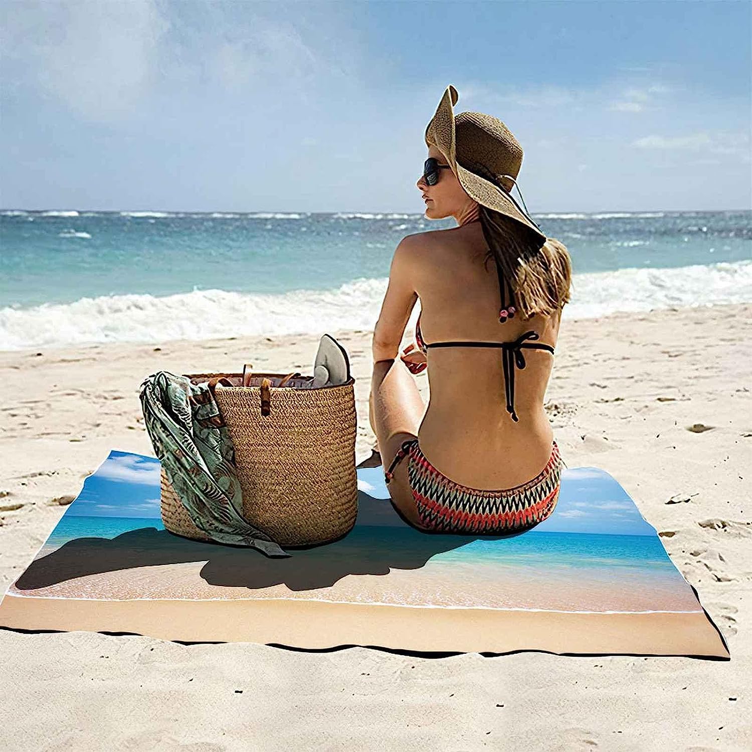 Telo Mare Microfibra Grande Spiaggia Blu Da Sogno 200 X 200 Cm, 3D Telo Mare Leggero Antisabbia Per Donna Uomo, Asciugamano Microfibra Asciugatura Rapida Per Bagno, Spiaggia, Campeggio, Via -0W0R-R7P