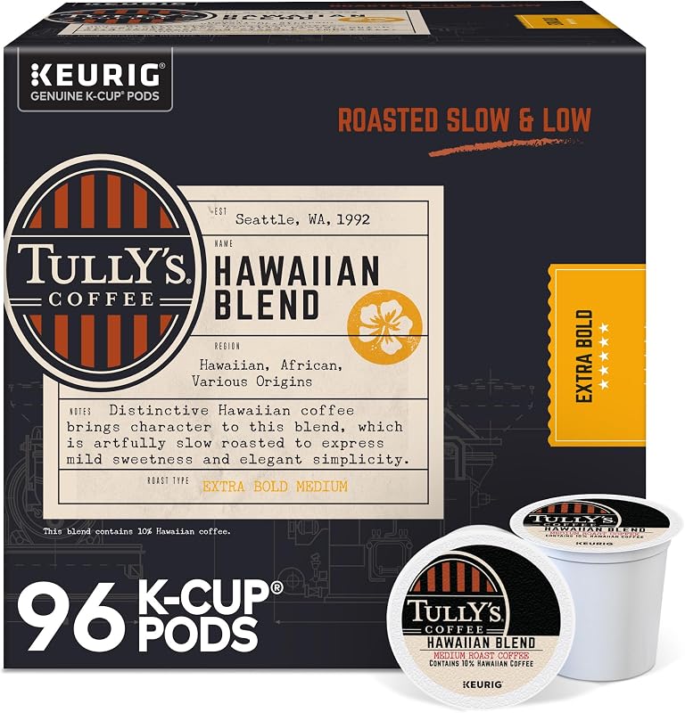 Tully's Coffee Hawaiian Blend Keurig Single-Serve K-Cup Pods, Medium Roast Coffee, 96 Count