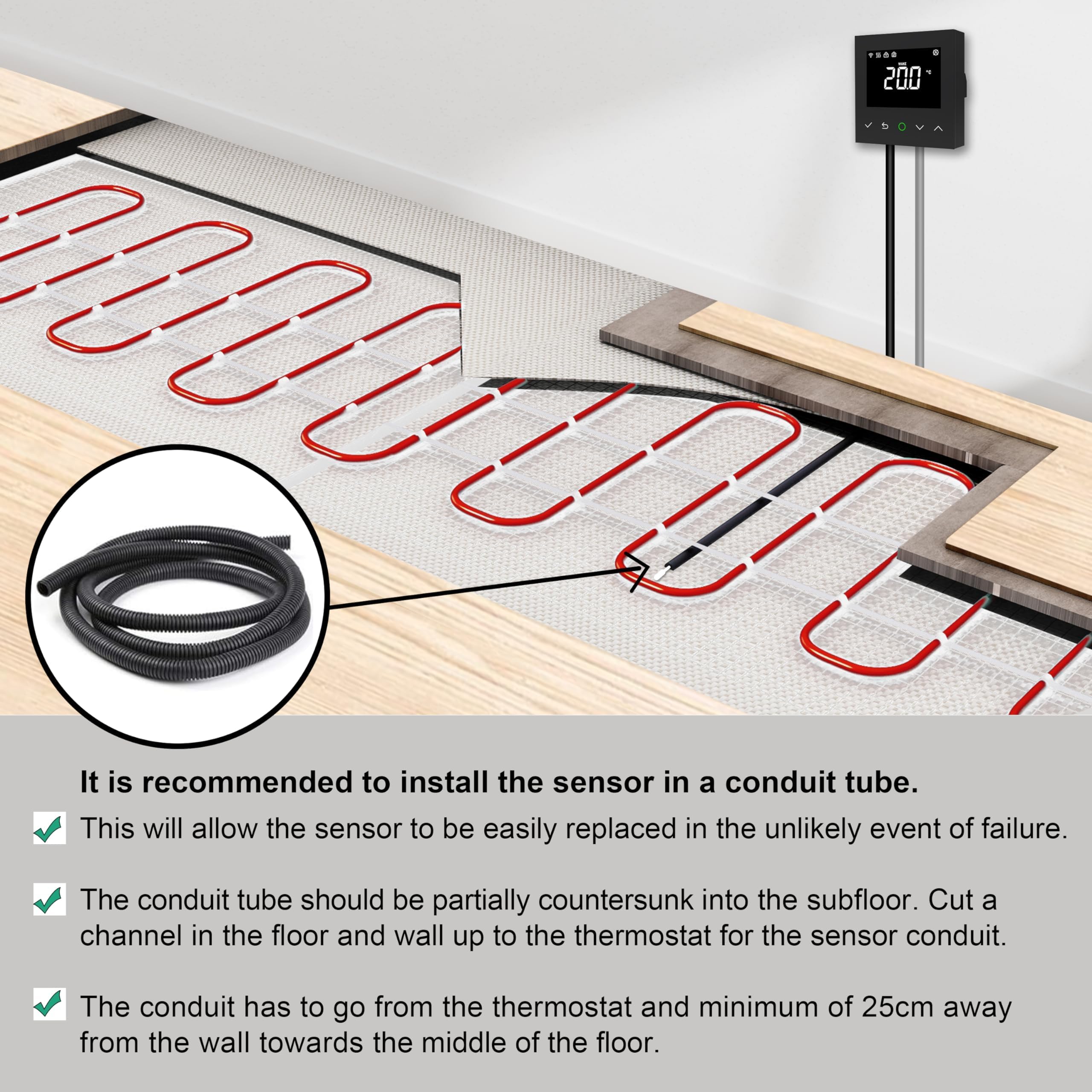 Kit di riscaldamento elettrico a pavimento da 230 V con condotto flessibile da 2 m, 200 W/m², 10,0 ㎡, tappetino riscaldante per pavimenti, ceramica, porcellana, pavimenti in pietra, ecc
