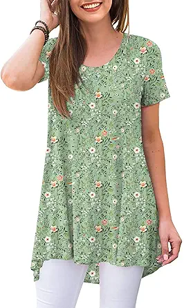 POPYOUNG Women Casual Long Tunic Top Summer Shirts for Leggings