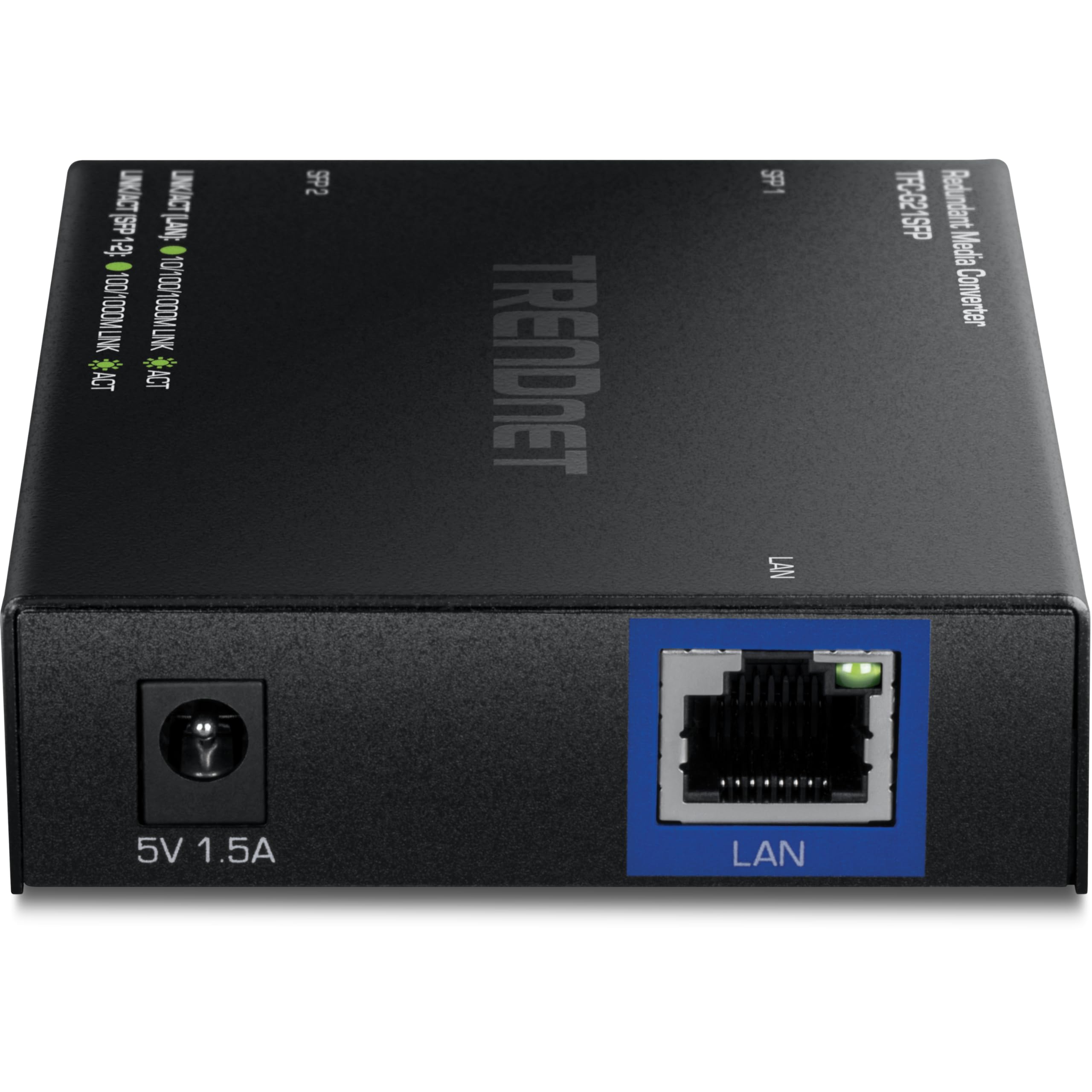 TRENDnet Convertisseur de média fibre 1000BASE-T vers double SFP avec mode redondant, TFC-G21SFP, 1 port Gigabit RJ45, 2 ports SFP Gigabit, conforme NDAA et TAA