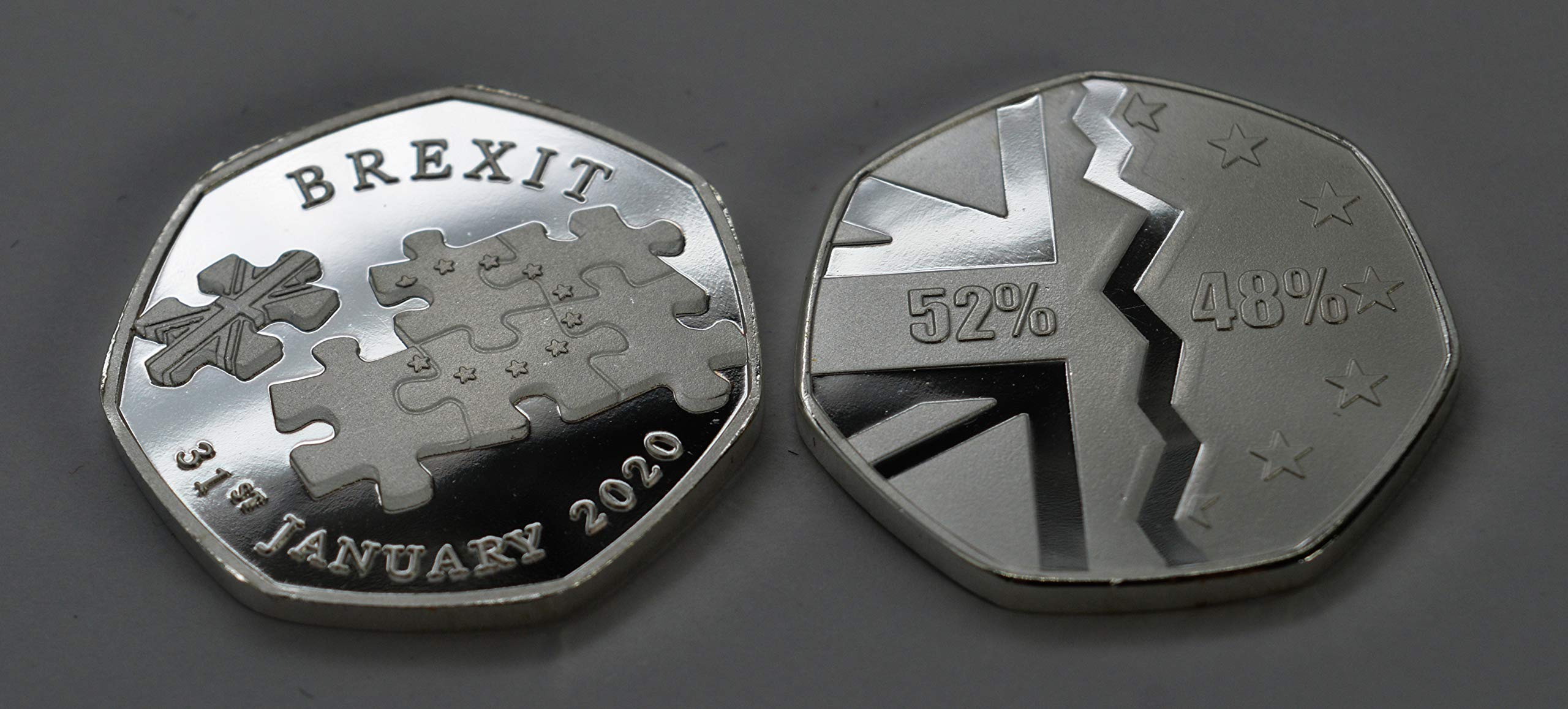 BREXIT Silver Commemorative. 31st JANUARY 2020. UK EU 52% 48% United Kingdom Politics European Union 2016 Referendum