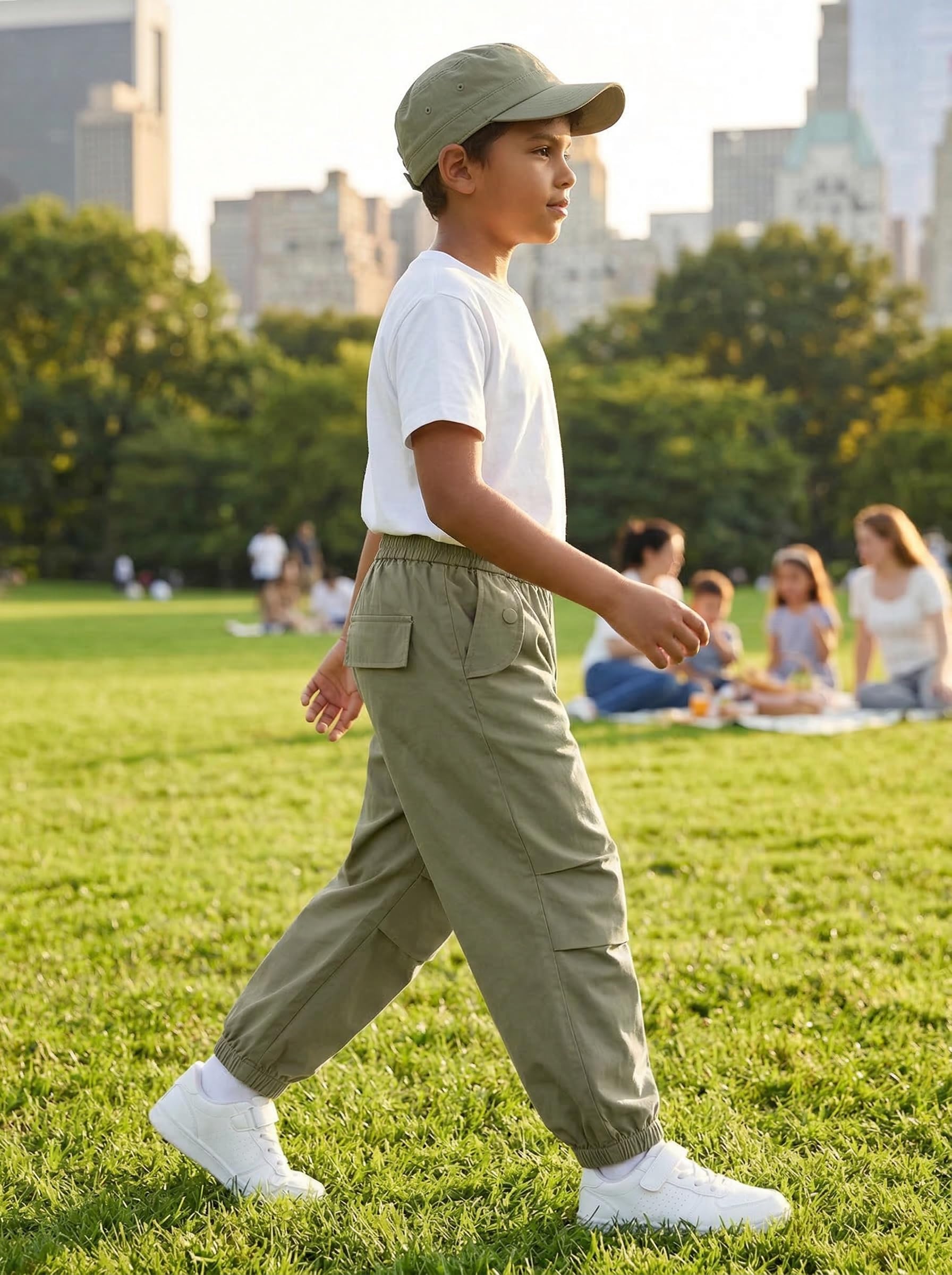 JiAmy Pantalones cargo unisex para niños, transpirables, elásticos, pantalones de paracaídas, ajustados, para niños y niñas, pantalones deportivos al aire libre con bolsillos para 5-14 años