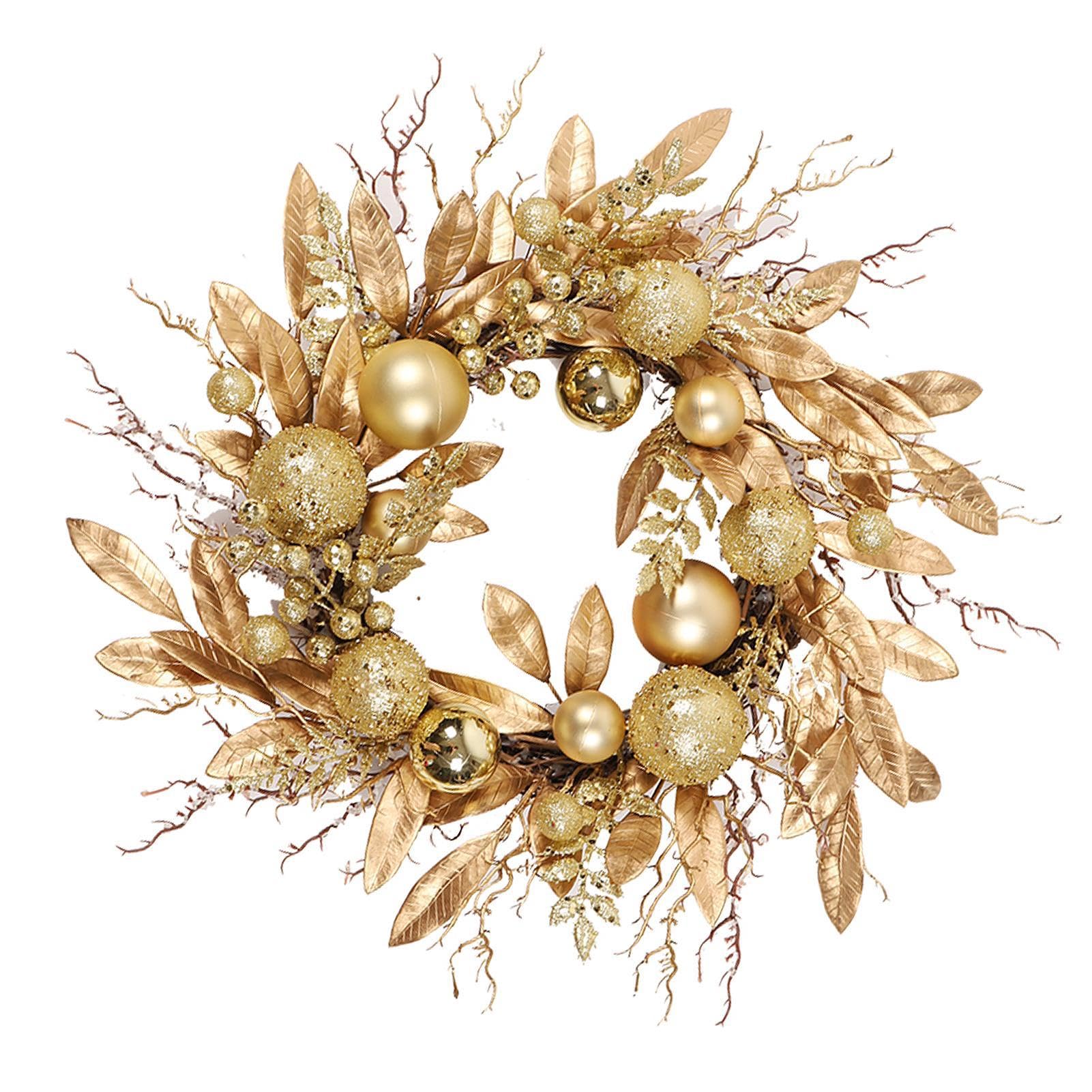 Couronne de Noël en rotin avec décor de fruits et feuilles dorés