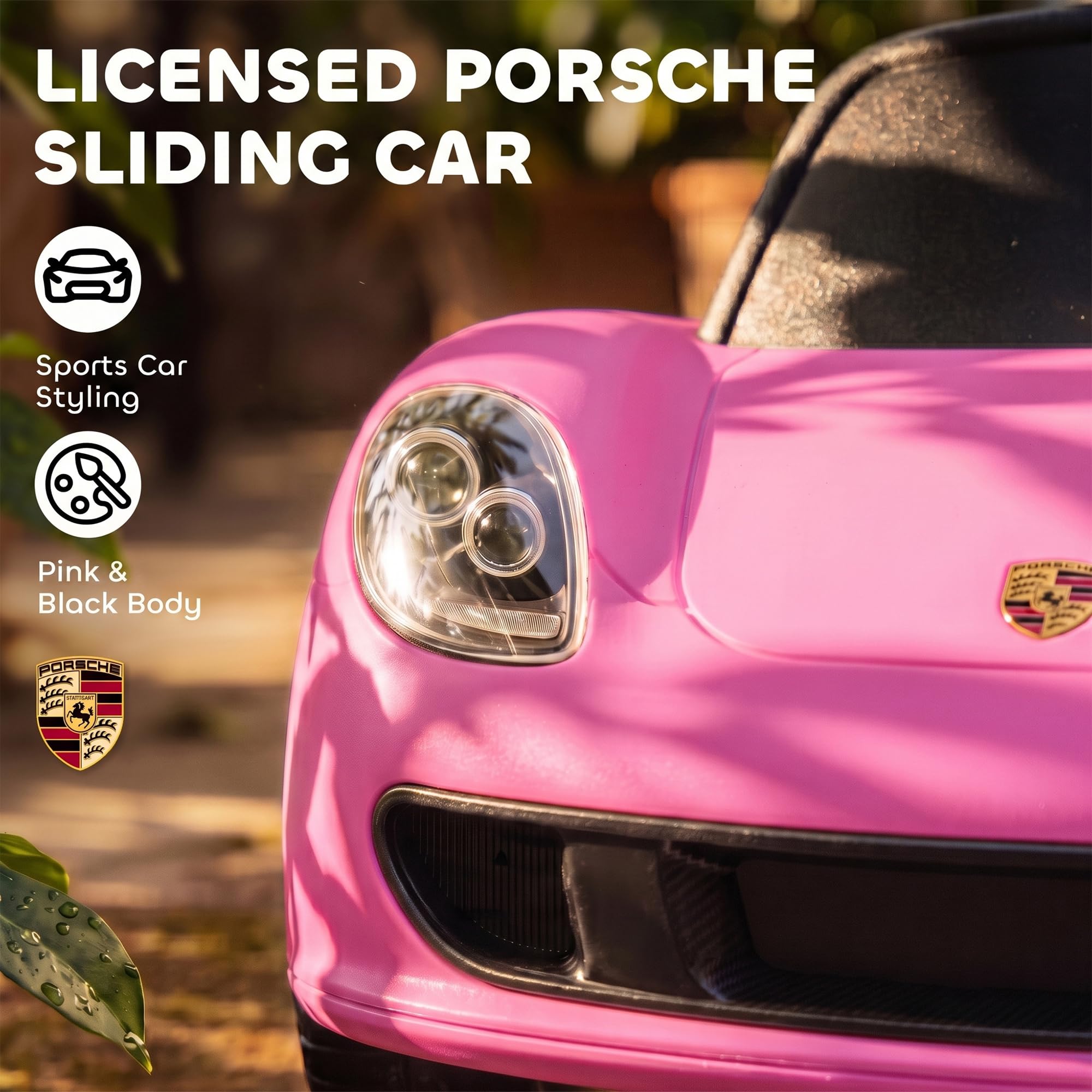 AIYAPLAY Jeździk Porsche dla dzieci z klaksonem, światłami i dźwiękiem, 18-36 miesięcy, różowy