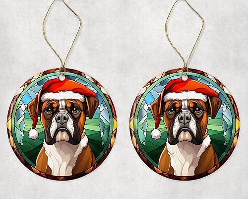 Miniatura 4 de Boxer - Adorno de cerámica con vitrales de Navidad, adorno colgante para árbol de Navidad, adorno de vitral de perro, adorno religioso para
