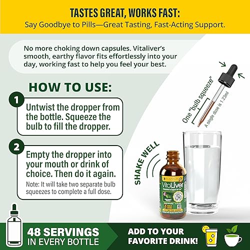 Miniatura 3 de VitaLiver - Suplemento para la salud del hígado - Apoya la limpieza y desintoxicación del hígado - Entrega líquida para absorción - Cardo mariano,