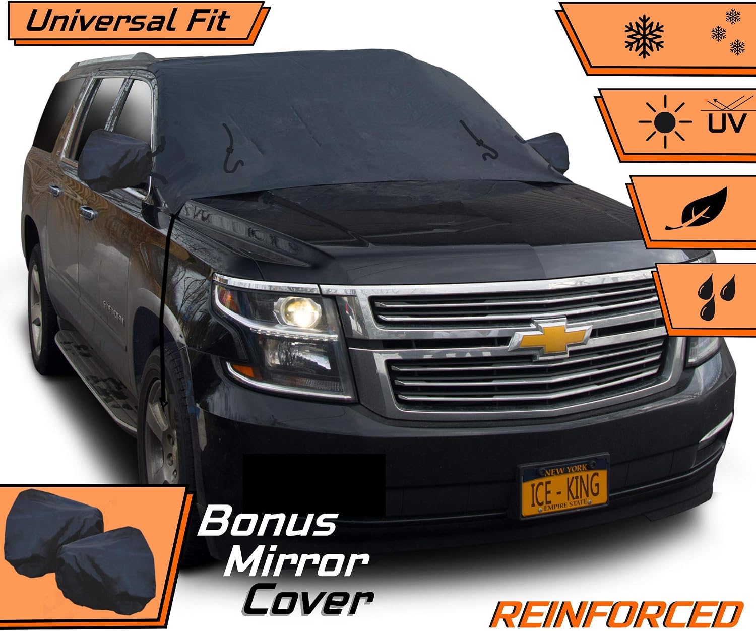 [2022 Upgraded Version] Massive Windshield Snow Cover and Ice Mirror Cover Bundle - Huge Size Fits Any Car, Truck, SUV, Van or Automobile - Keeps Ice & Snow Off