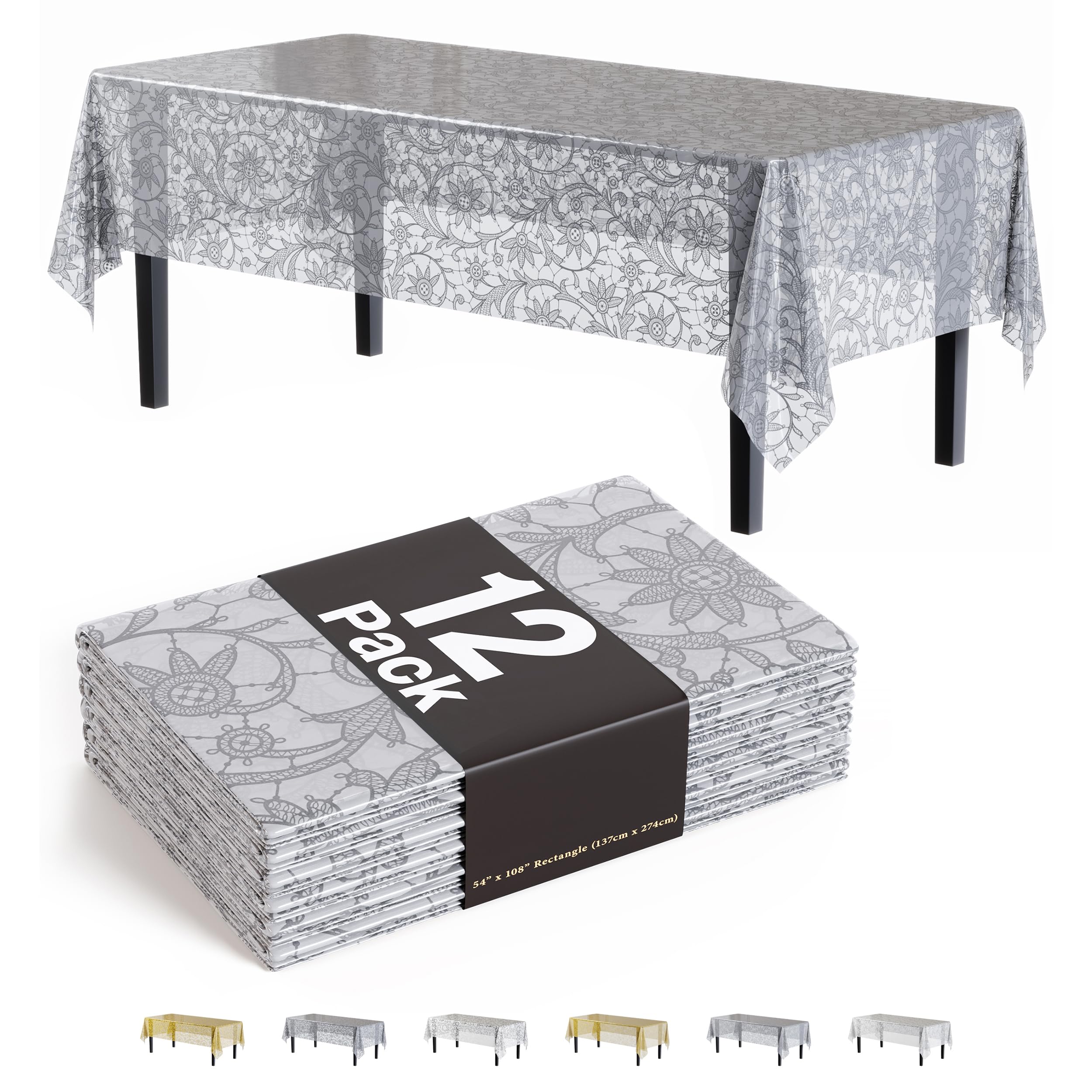 Exquisite Silver Lace Rectangle Tablecloth 54"X108" - 12 Pack