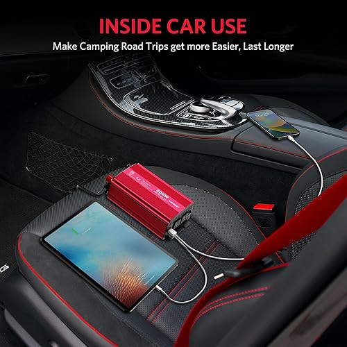 Miniatura 7 de Inversor de corriente de onda sinusoidal pura de 500 W, DC 12 V a 110 V CA Adaptador inversor de enchufe de automóvil con puertos de carga USB