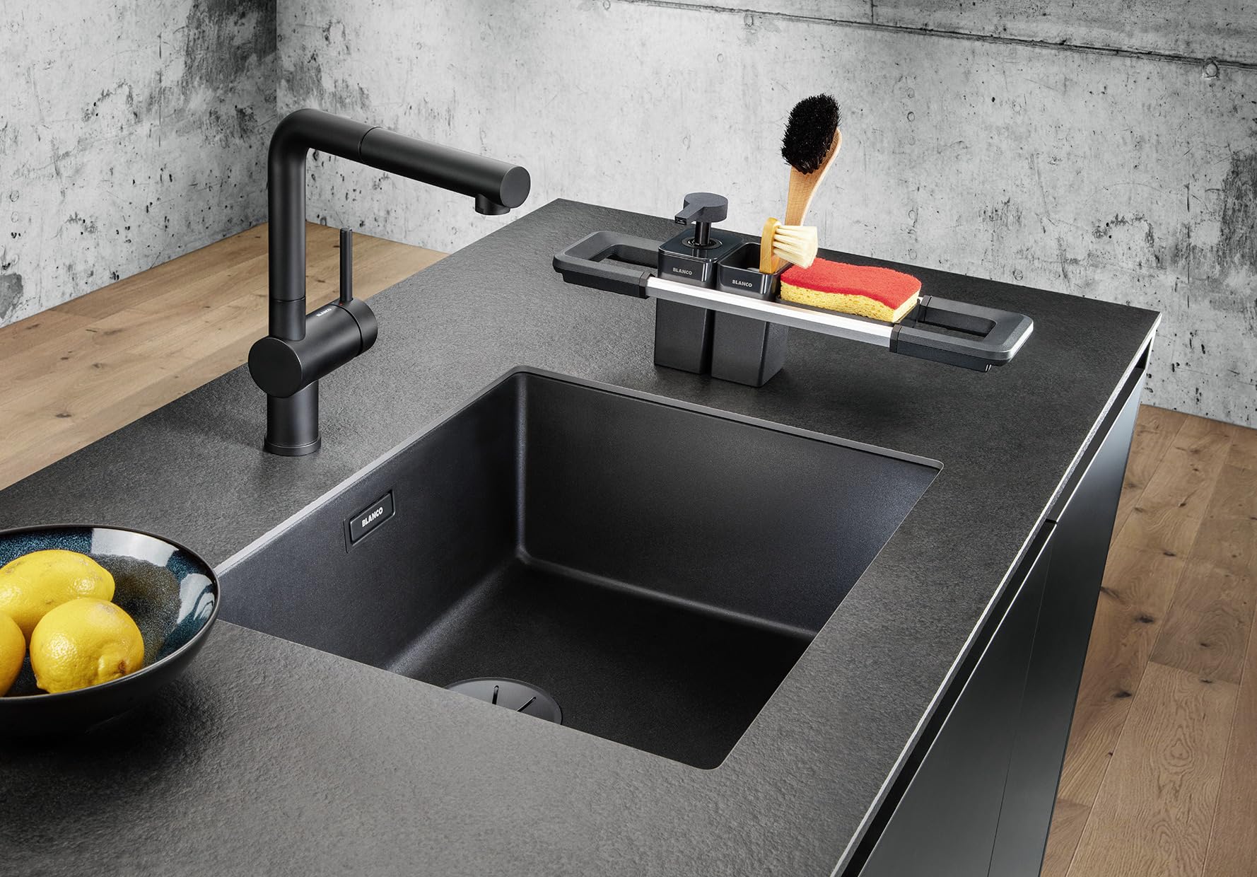 BLANCO Worktop Organizer Spülmittelspender | Seifenspender für Küchenspülen | 200 ml Füllmenge | Spülmittel, Seife, Reinigungsmittel | Reinigungscontainer für Utensilien & Abtropfschale