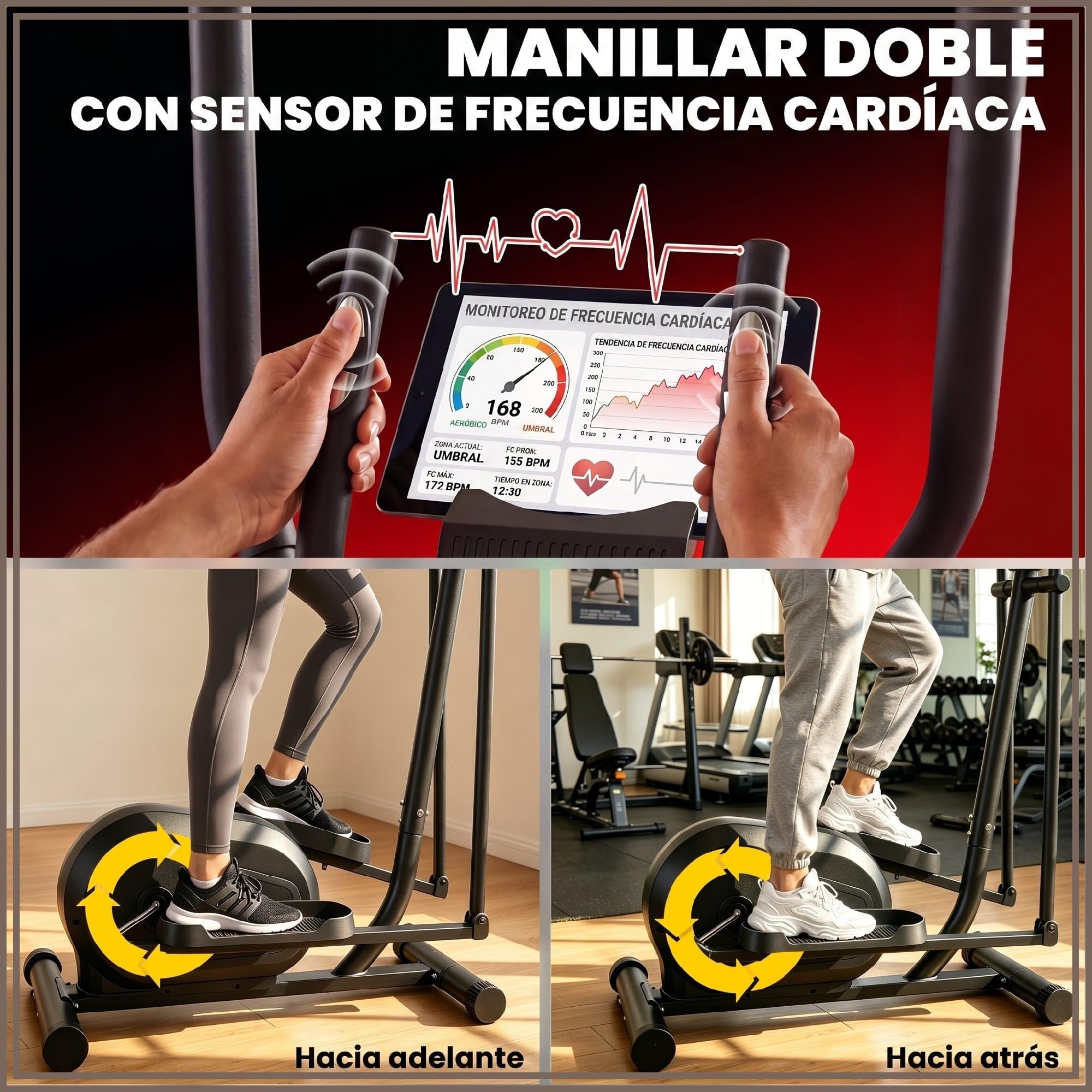 SPORTNOW Bicicleta Elíptica para Casa Silenciosa con Bluetooth 120 kg