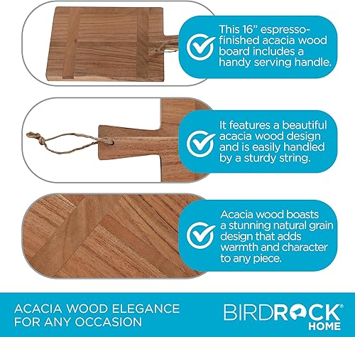 Miniatura 6 de BIRDROCK HOME Tabla de madera de acacia con asa para servir  Bandeja de charcutería para fiesta para pizza, queso, carne y frutas  Pequeño plato
