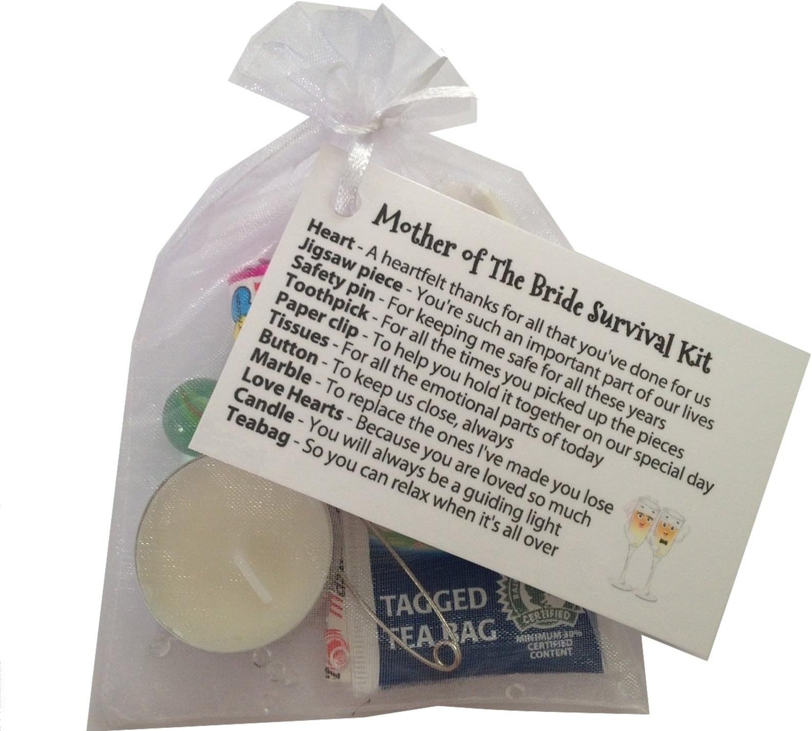 Mother of the Bride Survival Kit in White. Thank you gift & card keepsake. Novelty wedding gift