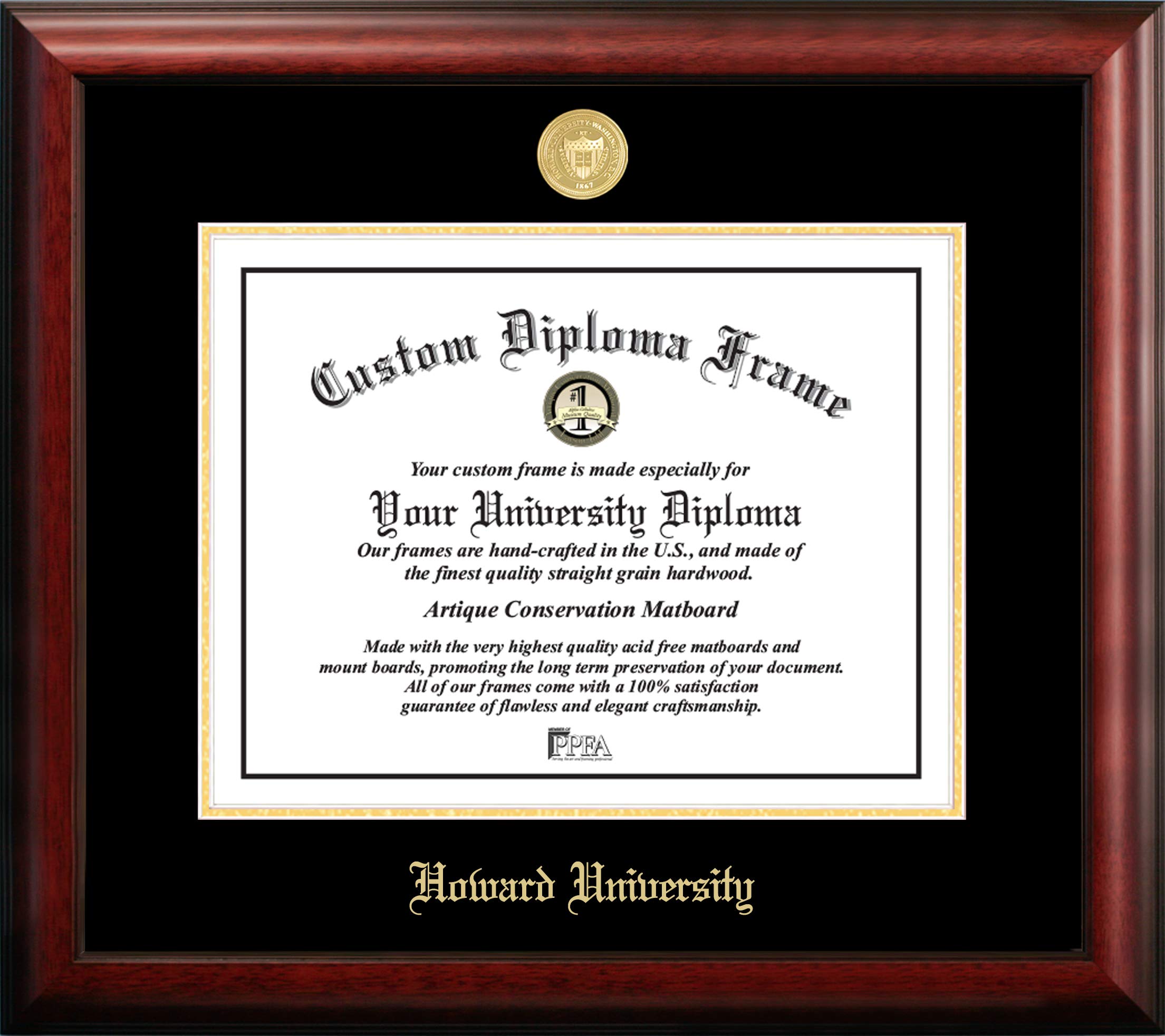 Campus Images Howard University 17 x 13 Inchesh Gold Embossed Diploma Frame