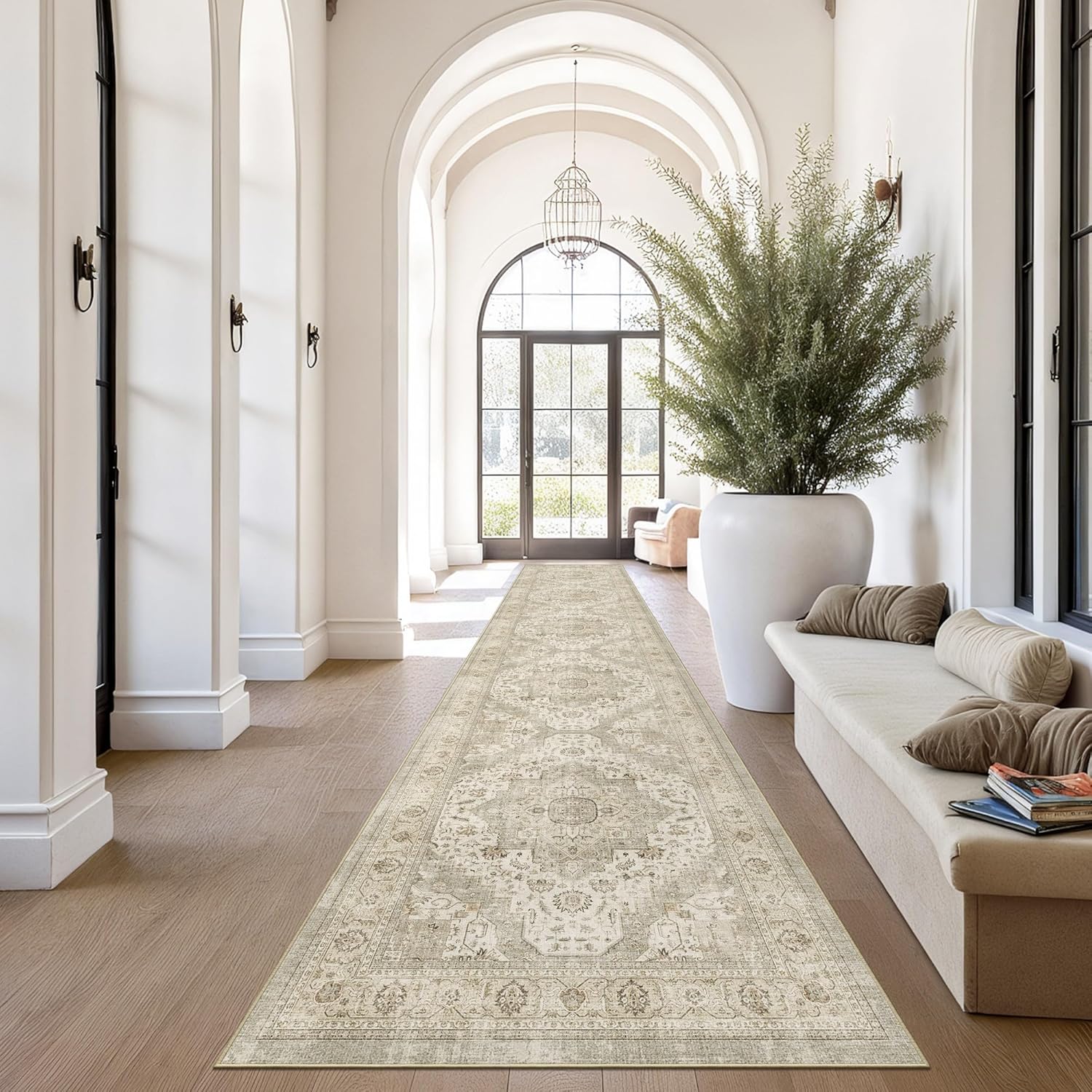 Washable Runner Rug 2'6"x14' Runners for Hallways, Ultra-Thin Carpet Runners for Entryway Anti Slip Backing Runner Rugs for Kitchen Laundry Room Indoor Hallway (Ivory/Beige)