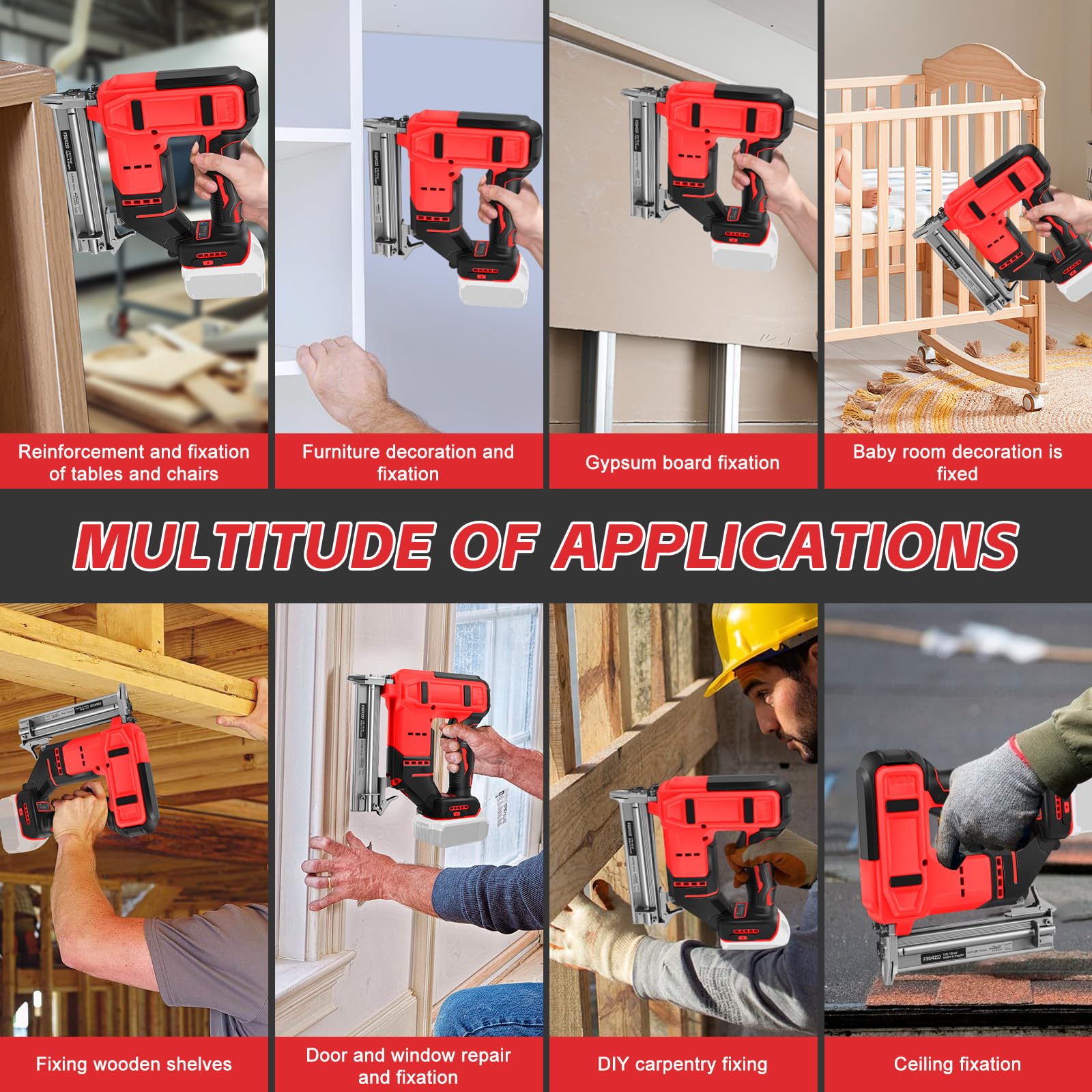 Set di chiodatrici a batteria da 18 GA, compatibile con Milwaukee 18 V, 2 in 1, pistola per unghie senza spazzole, con 500 chiodi e 500 staffe, per fai da te, lavorazione del legno