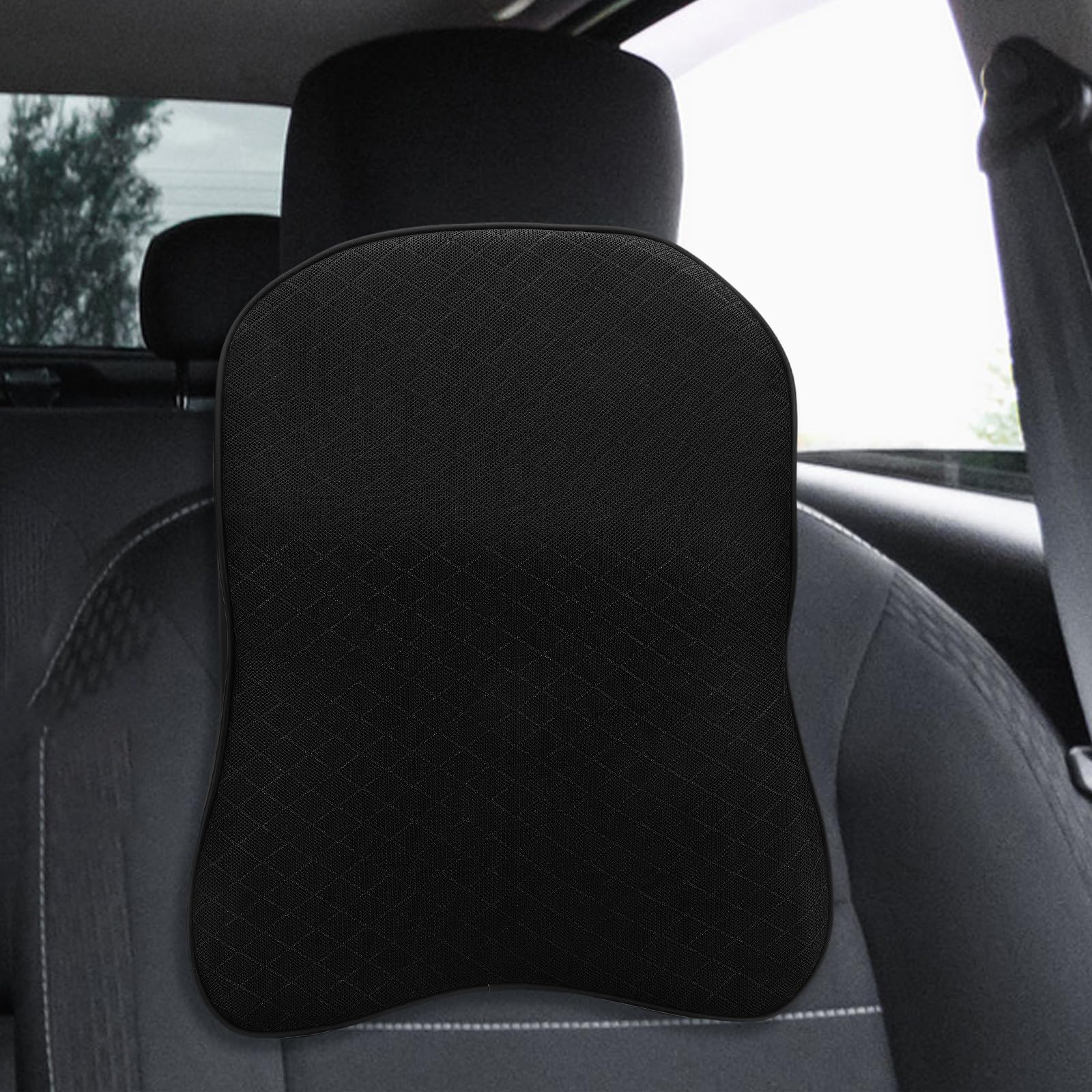 Almohada Cervical de Espuma con Memoria Ajustable para Coche y Oficina Reposacabezas para Viaje y Soporte de Cuello Cojín Negro Ergonómico para Conductores y Pasajeros