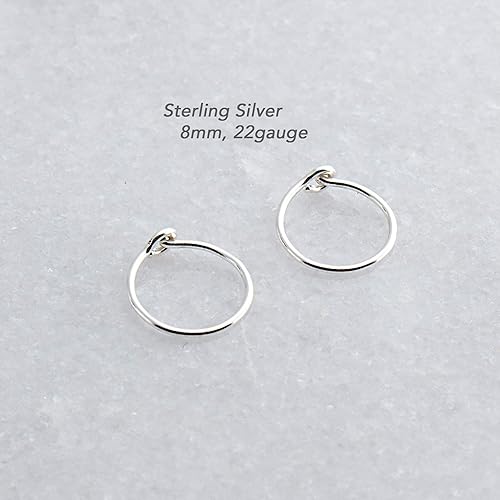 Miniatura 8 de 8mm Sterling Silver Open Hoop Hugger Small Cartilage Tragus Earrings Thin 22 Gauge Snap