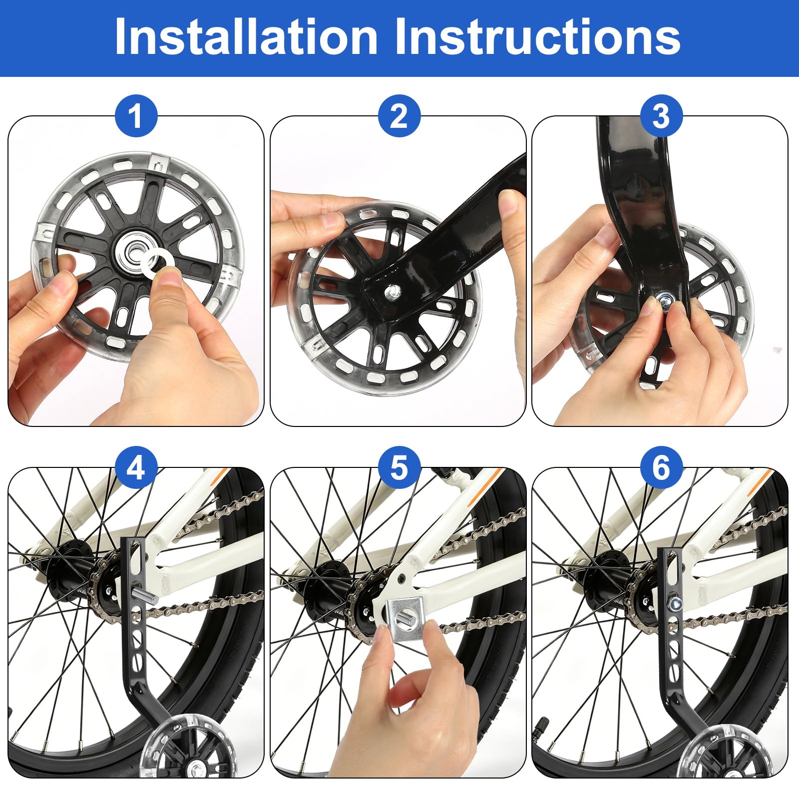 Auxiliaire Roue Bicyclette, 1 Paire Stabilisateur Velo Enfant Noires, Roulette Velo Universelle avec Roues Flash Muettes, Roulette Velo pour Vélo à Vitesse Unique de 12 14 16 18 20 Pouces