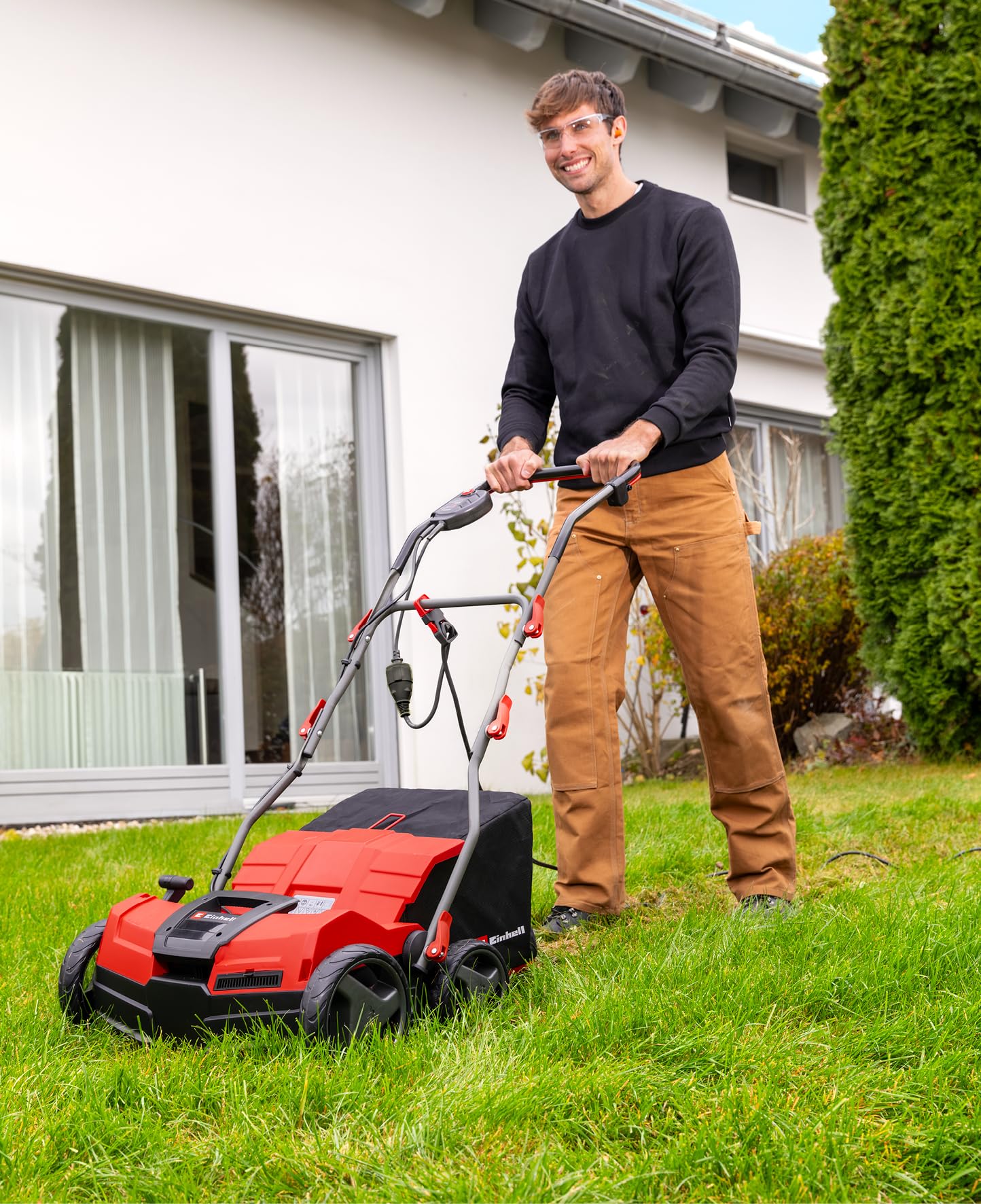 Einhell Expert GE-SA 1640 - Escarificadora eléctrica (1600 W, Ancho 40 cm, hasta 12 mm de Profundidad de Trabajo, Mango, Recipiente de 48 L, con Rodillo aireador)