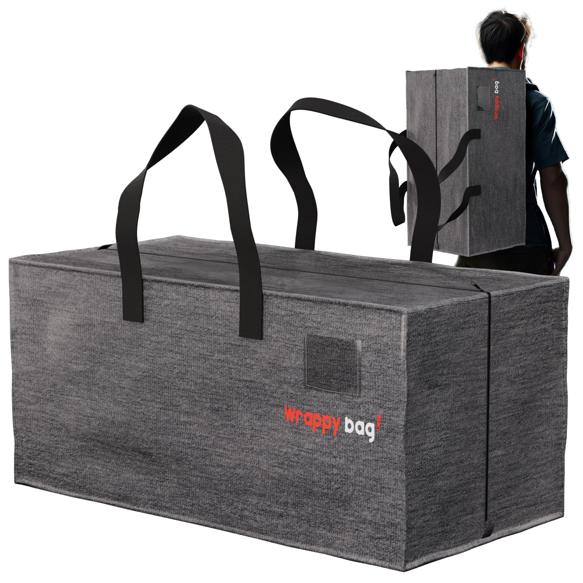 Wrappybag Set de 4 Bolsas de Plástico Grandes – Bolsas Jumbo XXL para Mudanza y Almacenaje – Impermeables Reutilizables y con Correas de Mochila Reforzadas – Ideal para Ropa y Ropa de Cama–76x36x38cm