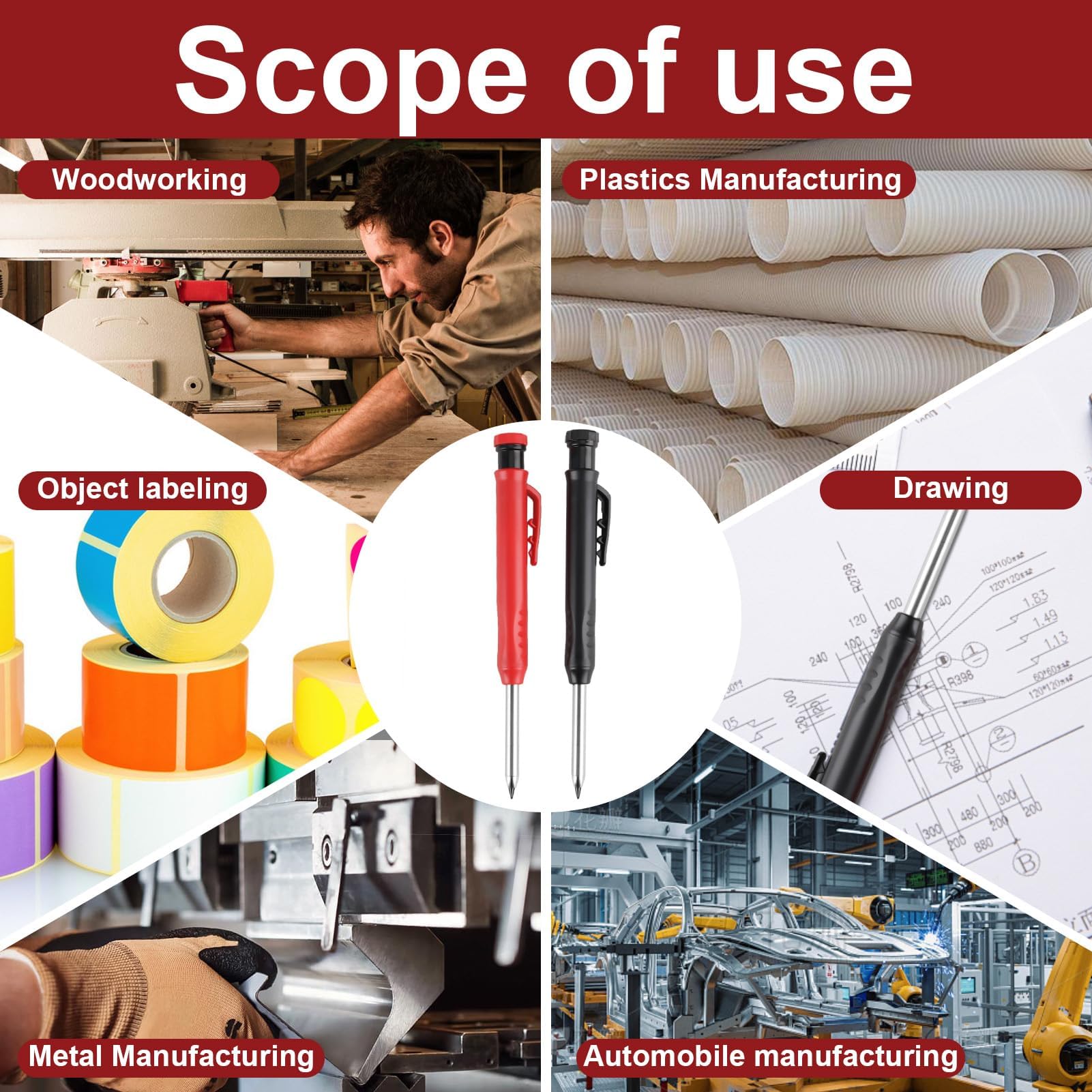 Solid Carpenter Pencil W/ 6 Refill Long Nosed Deep Hole Mechanical Pencil Marker | Shopee Thailand