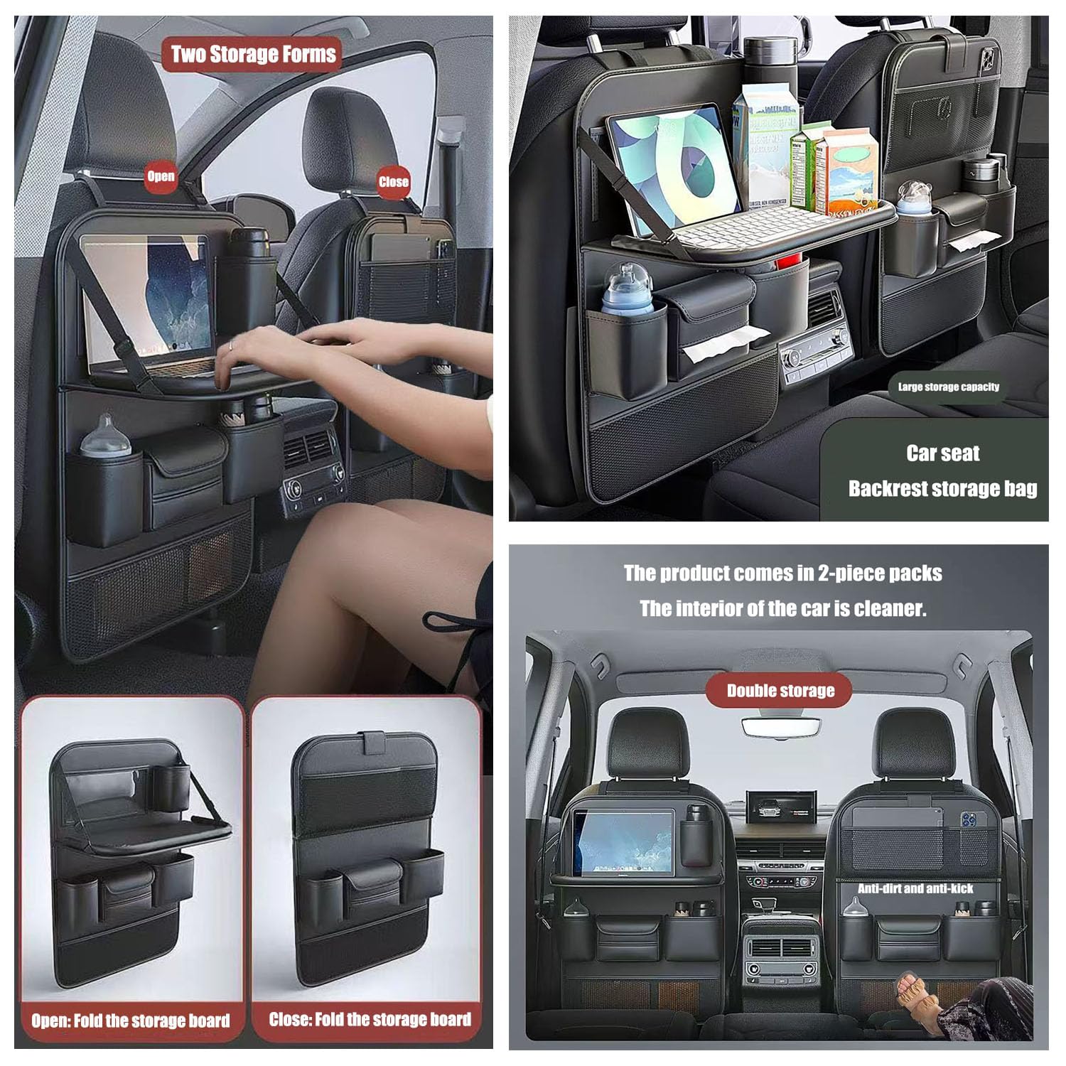 Organizer per sedile posteriore auto, organizer per sedile posteriore con supporto per telefono touchscreen, custodia protettiva in pelle di alta qualità con borsa portaoggetti, scatola per
