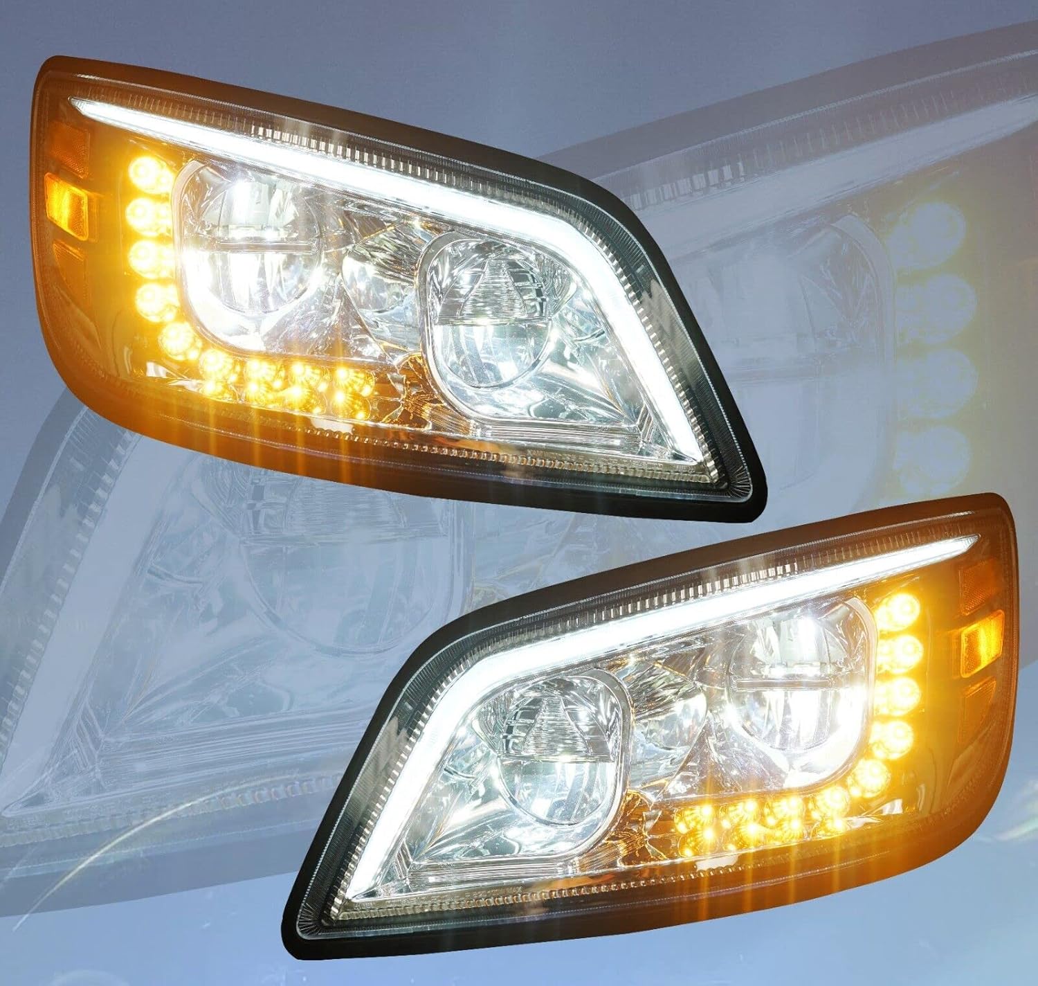 QSC Truck Parts Par completo de montaje de faros delanteros LED