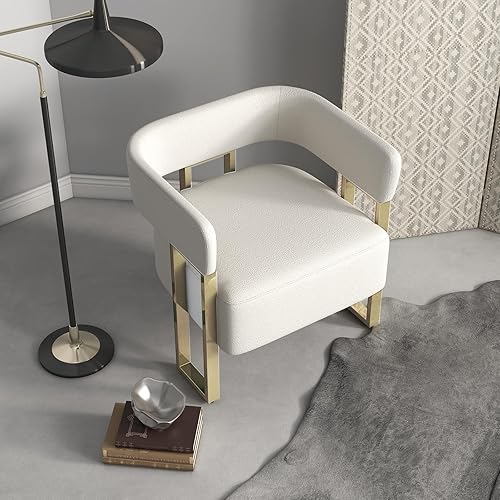Miniatura 7 de AODAILIHB Juego de 2 sillas decorativas modernas, sillas tapizadas con forro polar blanco con patas de metal dorado, sillones tapizados para sala de