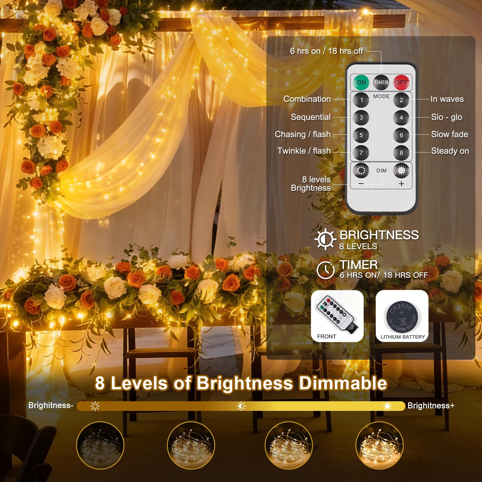suddus Filo di luci decorative in rame flessibile, impermeabile, luce bianca calda, confezione da 2 pezzi per un totale di 40 m, 400 LED a batteria/USB, luci scintillanti per camera da letto