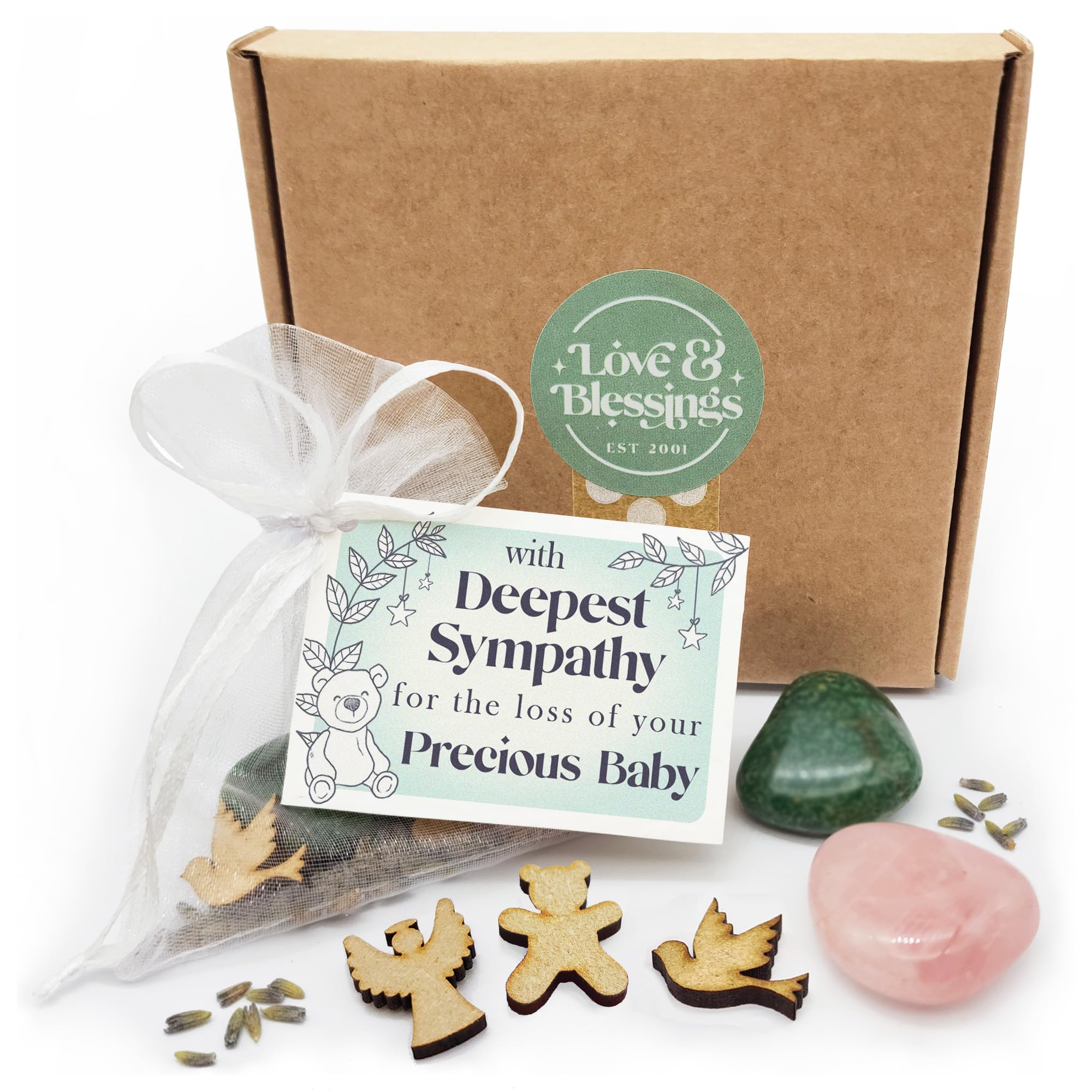 Baby Loss Sympathy gemstone gift set with mini card - Bereavment Miscarriage/Stillbirth - Memorial Keepsake to express condolences (Baby - Mint)